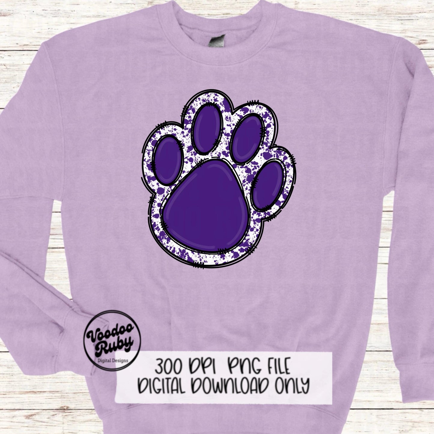 Purple Paw PNG Design Sublimation Hand Drawn Digital Download Purple Paw Mascot PNG Football DTF Printable Clip Art