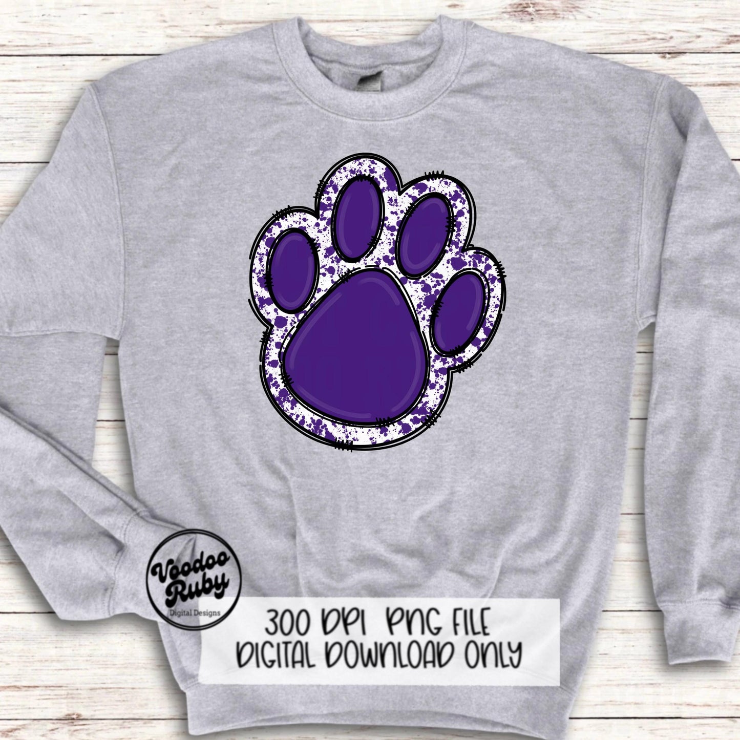 Purple Paw PNG Design Sublimation Hand Drawn Digital Download Purple Paw Mascot PNG Football DTF Printable Clip Art