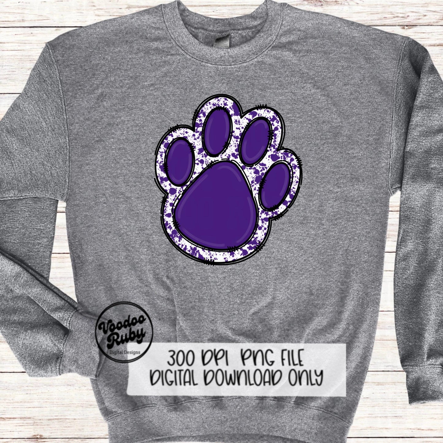 Purple Paw PNG Design Sublimation Hand Drawn Digital Download Purple Paw Mascot PNG Football DTF Printable Clip Art