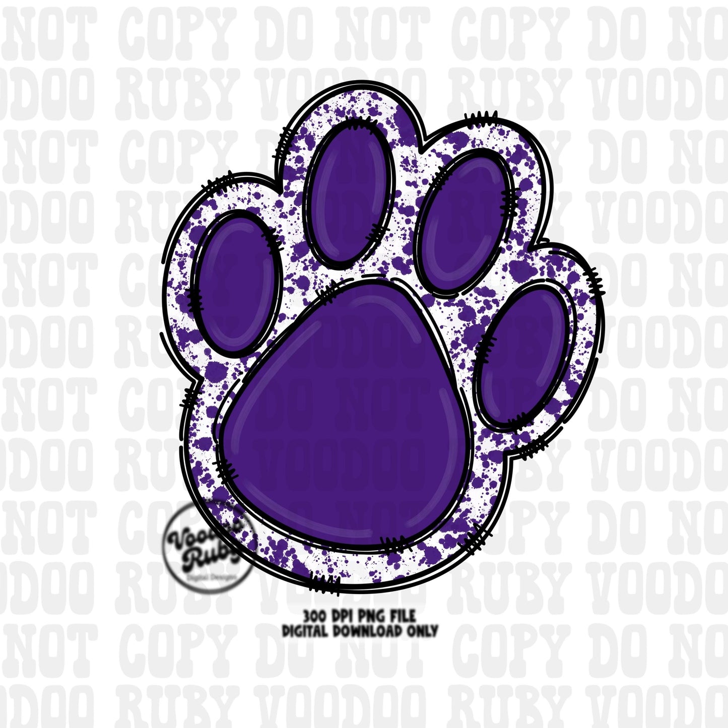 Purple Paw PNG Design Sublimation Hand Drawn Digital Download Purple Paw Mascot PNG Football DTF Printable Clip Art