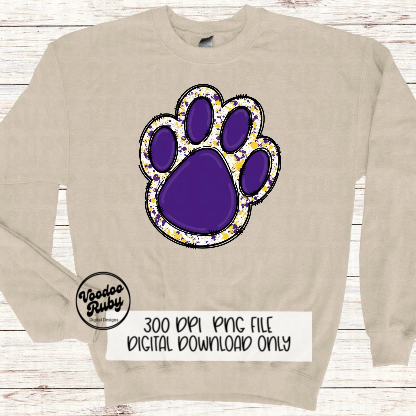 Purple Gold Mascot Paw PNG Design Sublimation Hand Drawn Digital Download Football PNG Purple Gold png Paw Print png Mascot DTF Printable