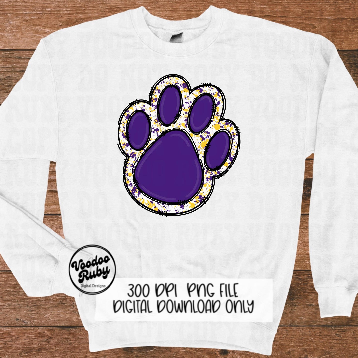 Purple Gold Mascot Paw PNG Design Sublimation Hand Drawn Digital Download Football PNG Purple Gold png Paw Print png Mascot DTF Printable
