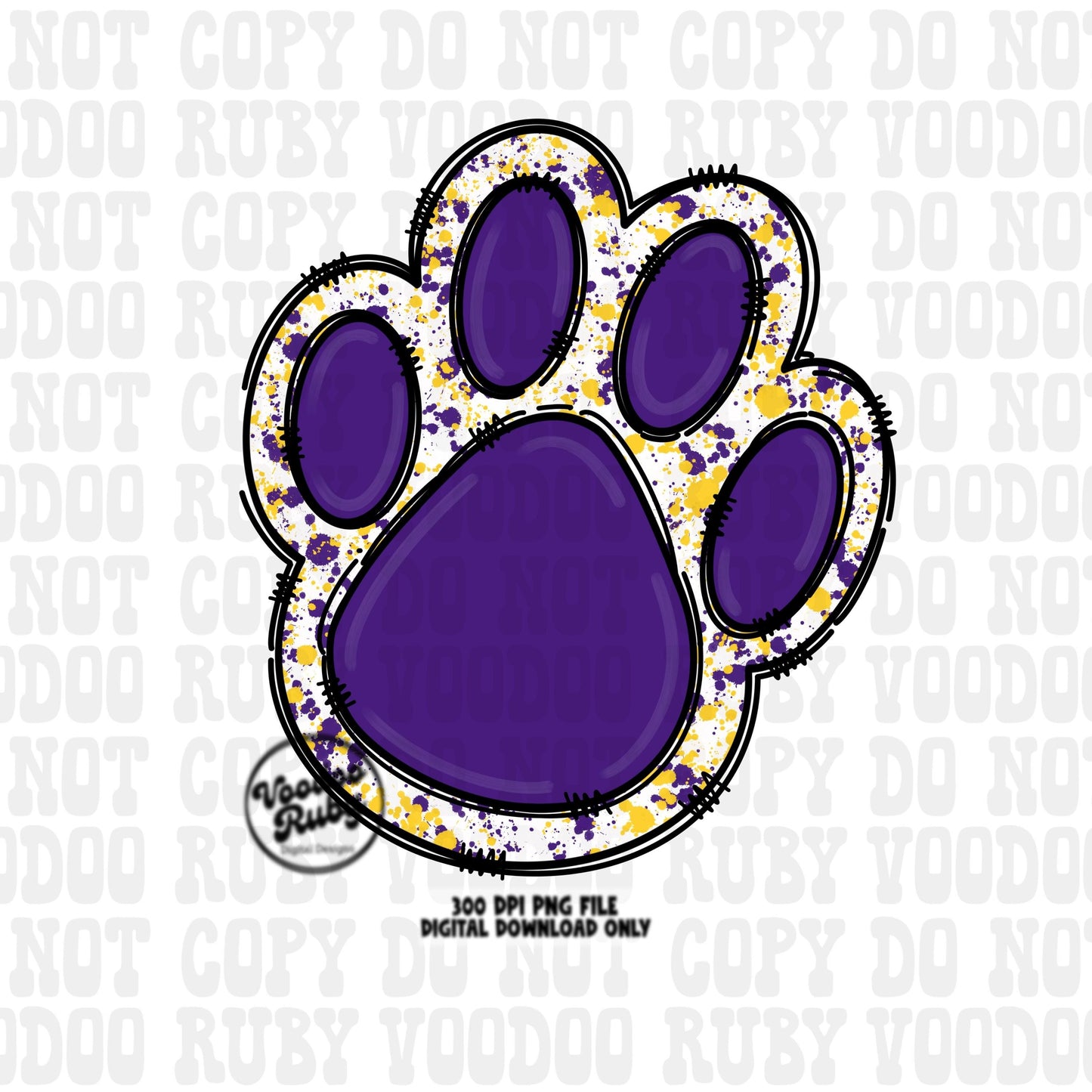 Purple Gold Mascot Paw PNG Design Sublimation Hand Drawn Digital Download Football PNG Purple Gold png Paw Print png Mascot DTF Printable