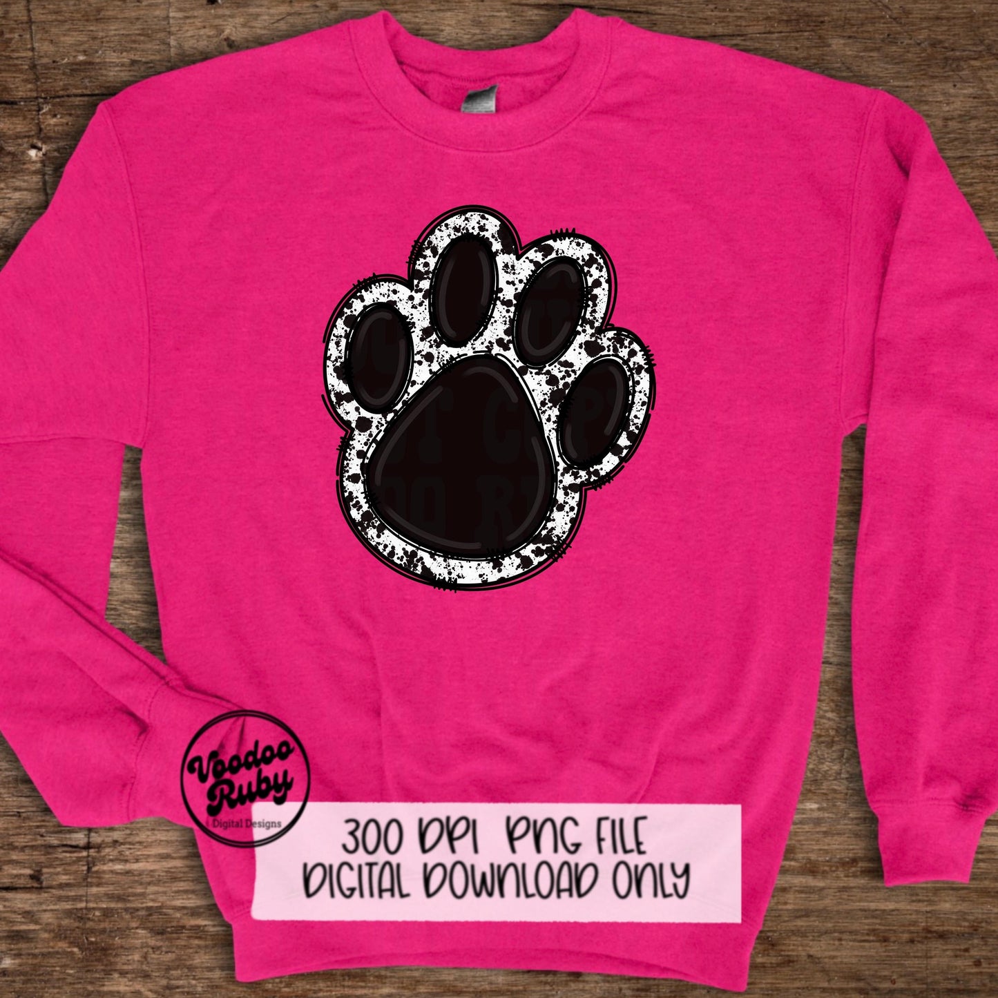 Paw PNG Design Hand Drawn Digital Download Mascot Sublimation Black Paw Print PNG Football DTF Printable Clip Art Cheer png
