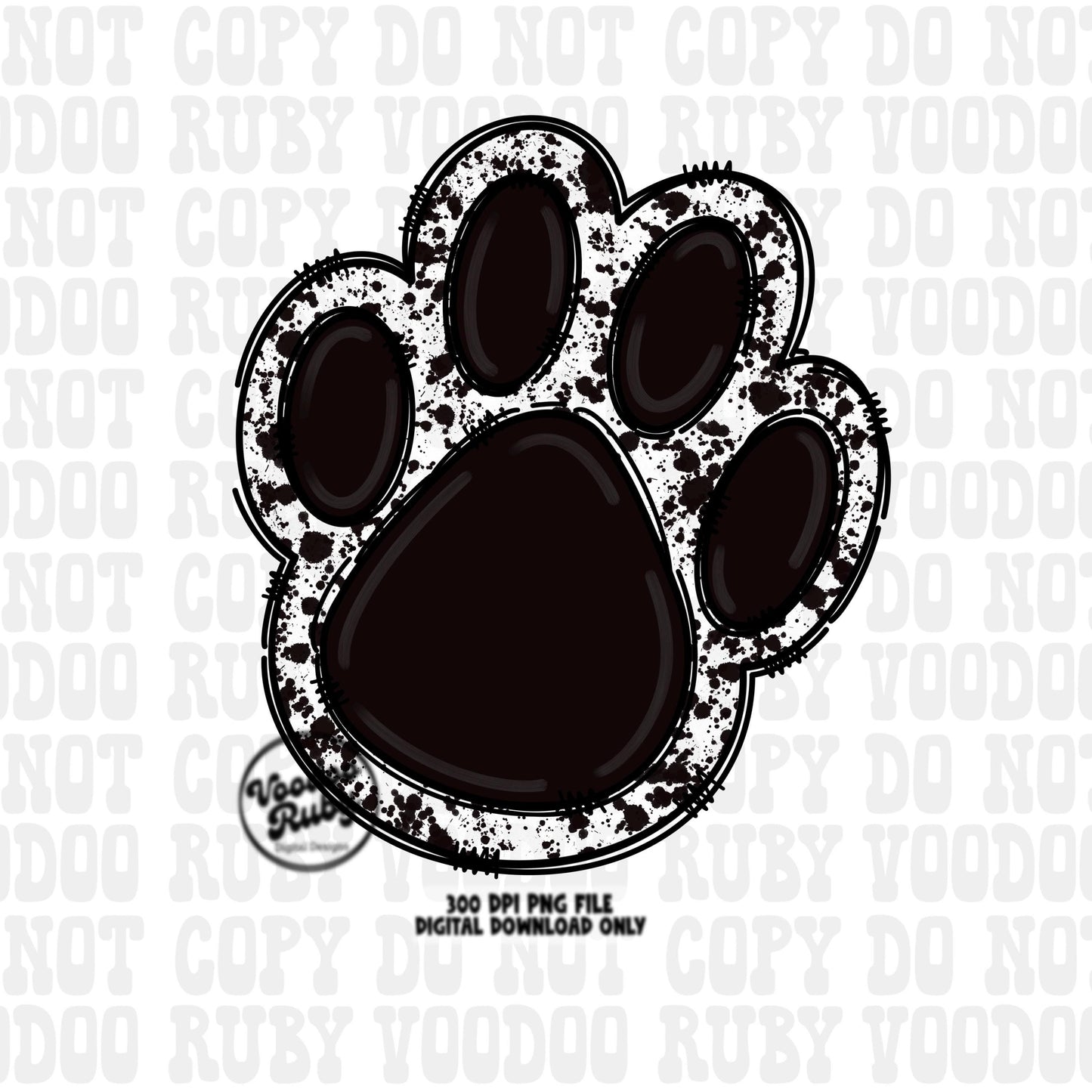 Paw PNG Design Hand Drawn Digital Download Mascot Sublimation Black Paw Print PNG Football DTF Printable Clip Art Cheer png