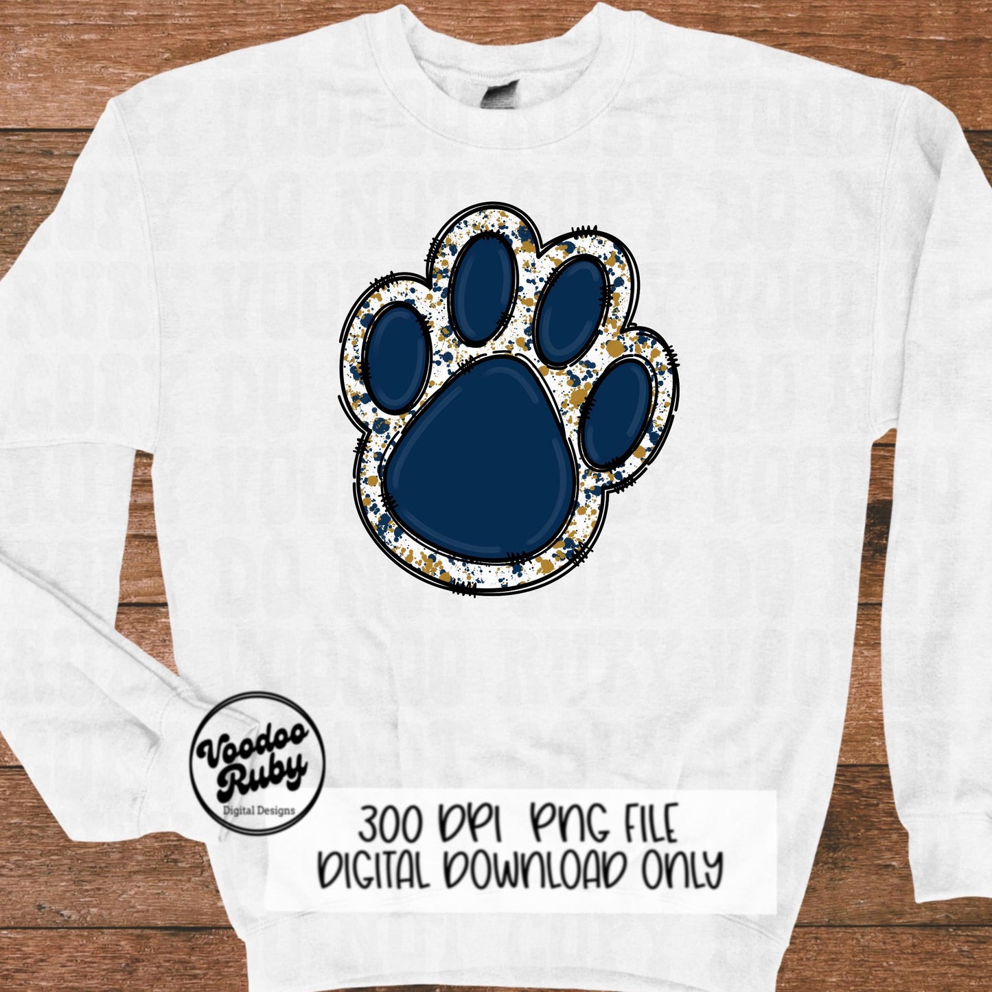 Blue Gold Paw PNG Design Sublimation Hand Drawn Digital Download Sublimation Blanks Paw Print Mascot PNG Football DTF Printable Clip Art