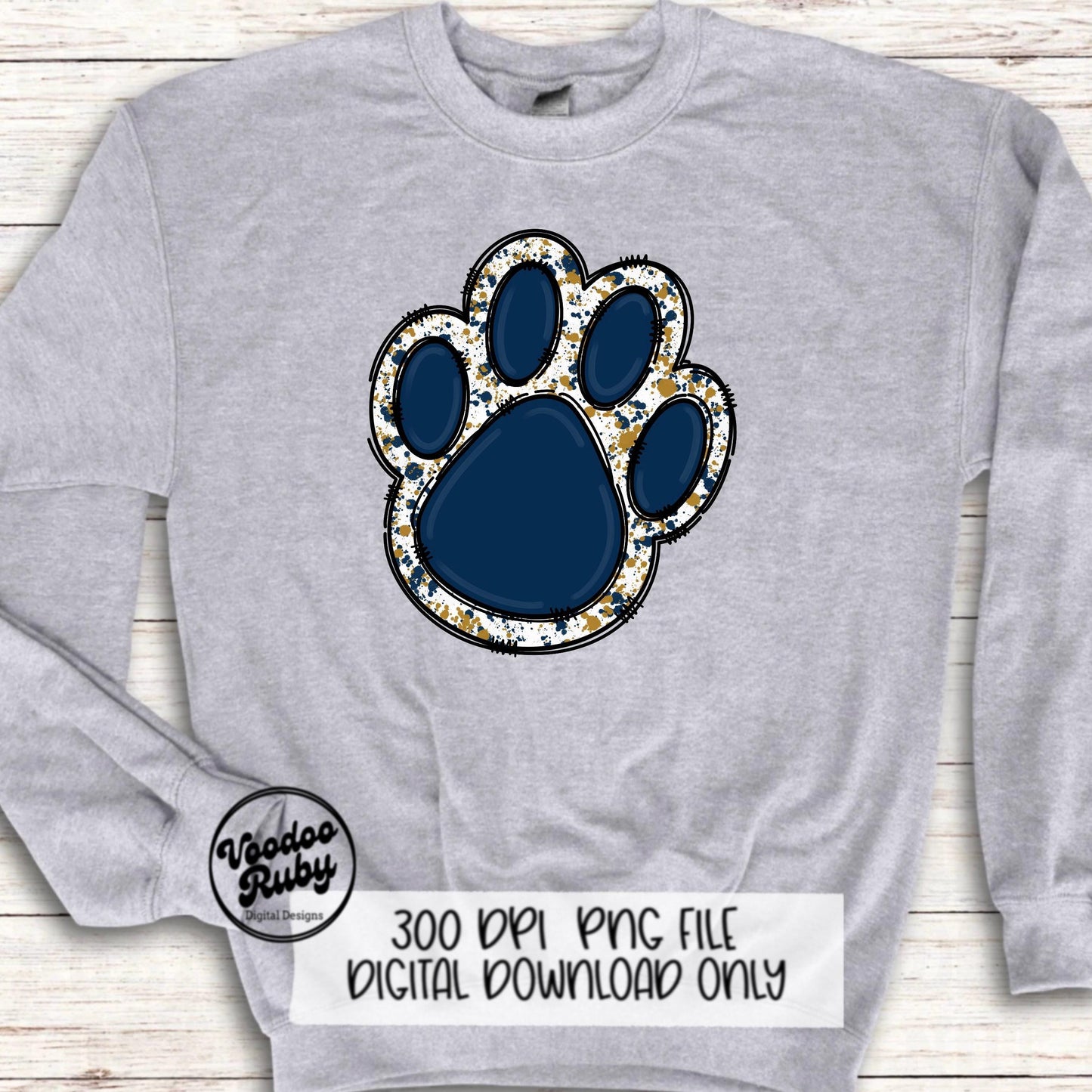 Blue Gold Paw PNG Design Sublimation Hand Drawn Digital Download Sublimation Blanks Paw Print Mascot PNG Football DTF Printable Clip Art