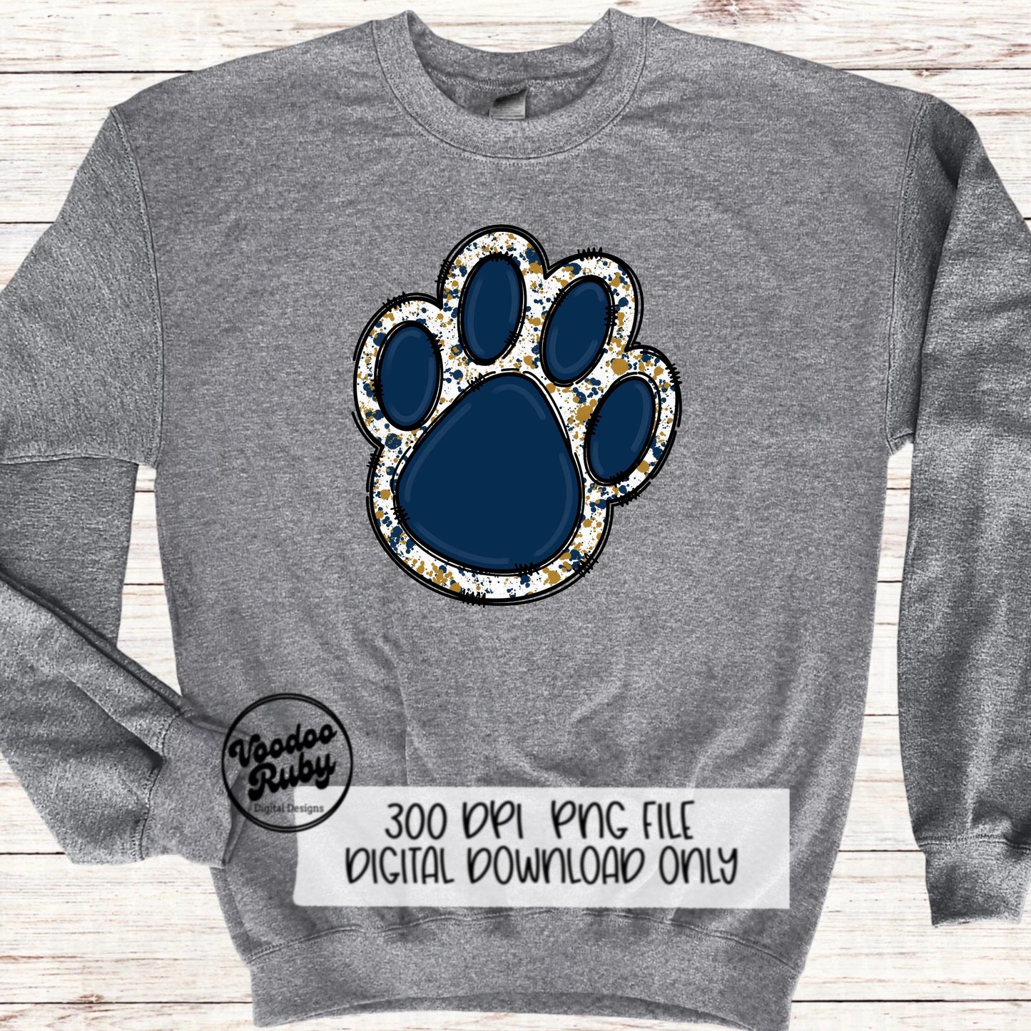 Blue Gold Paw PNG Design Sublimation Hand Drawn Digital Download Sublimation Blanks Paw Print Mascot PNG Football DTF Printable Clip Art