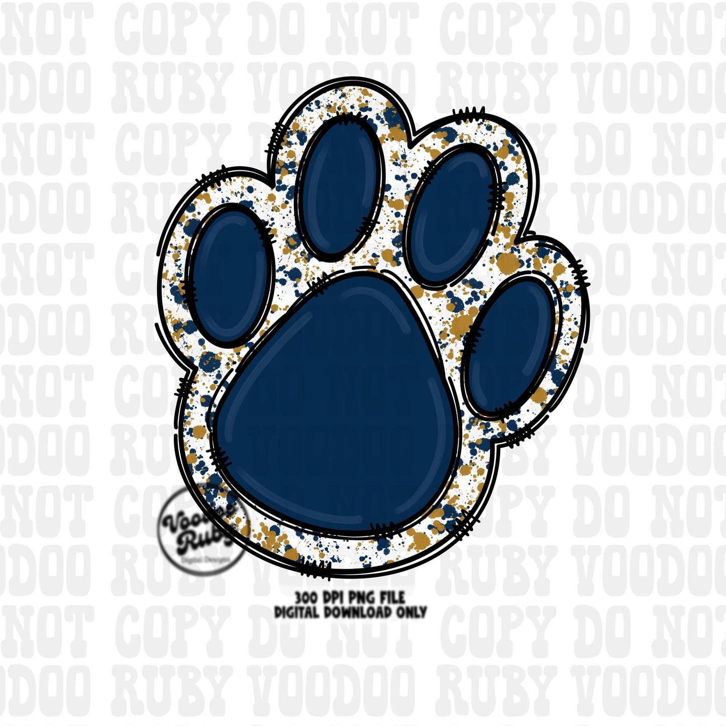 Blue Gold Paw PNG Design Sublimation Hand Drawn Digital Download Sublimation Blanks Paw Print Mascot PNG Football DTF Printable Clip Art