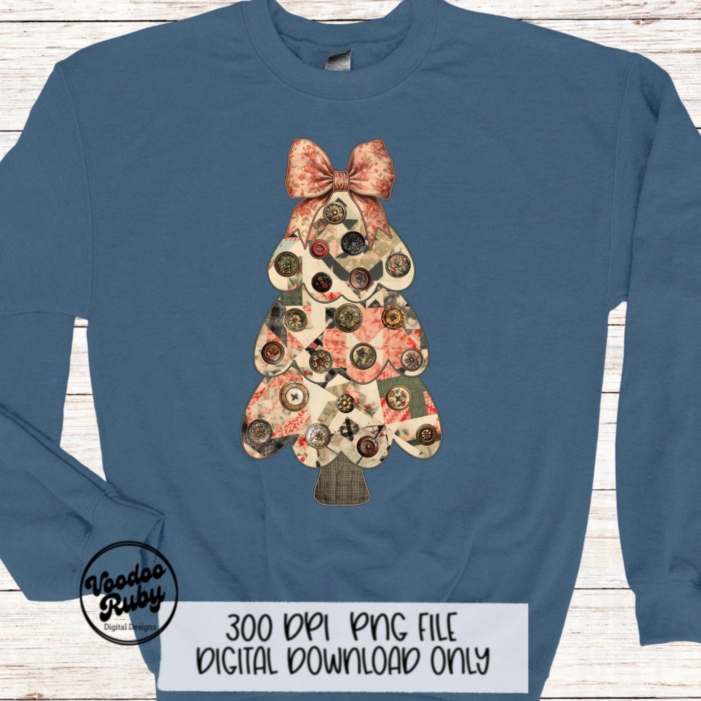 Grand Millennial Christmas Tree PNG Design Digital Download Sublimation Christmas Quilt Faux Embroidery PNG Merry Coquette Applique PNG