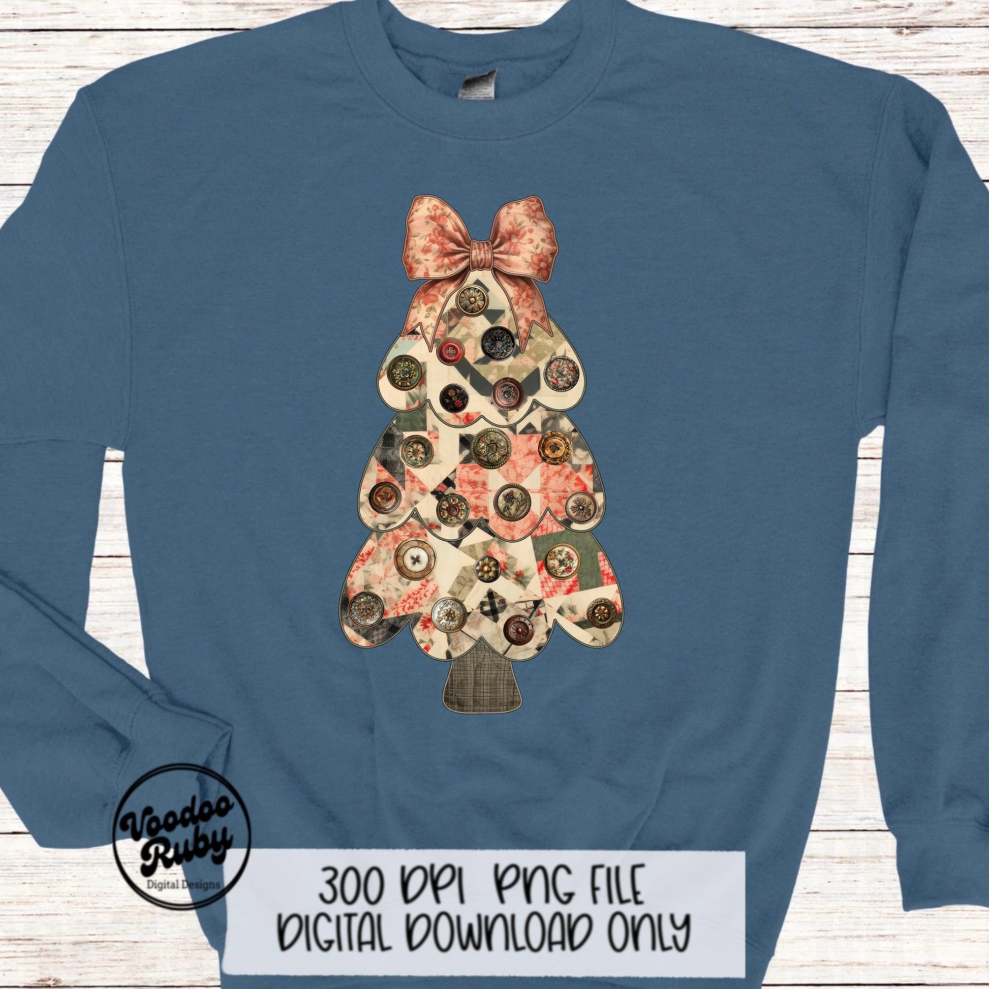 Grand Millennial Christmas Tree PNG Design Digital Download Sublimation Christmas Quilt Faux Embroidery PNG Merry Coquette Applique PNG