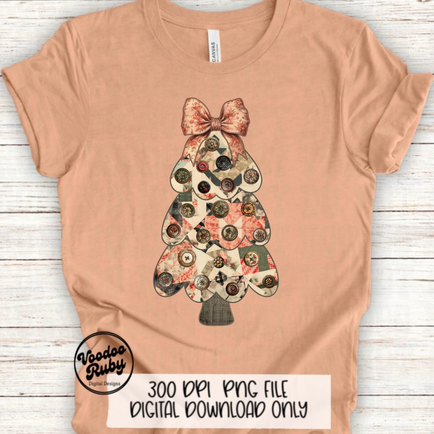 Grand Millennial Christmas Tree PNG Design Digital Download Sublimation Christmas Quilt Faux Embroidery PNG Merry Coquette Applique PNG