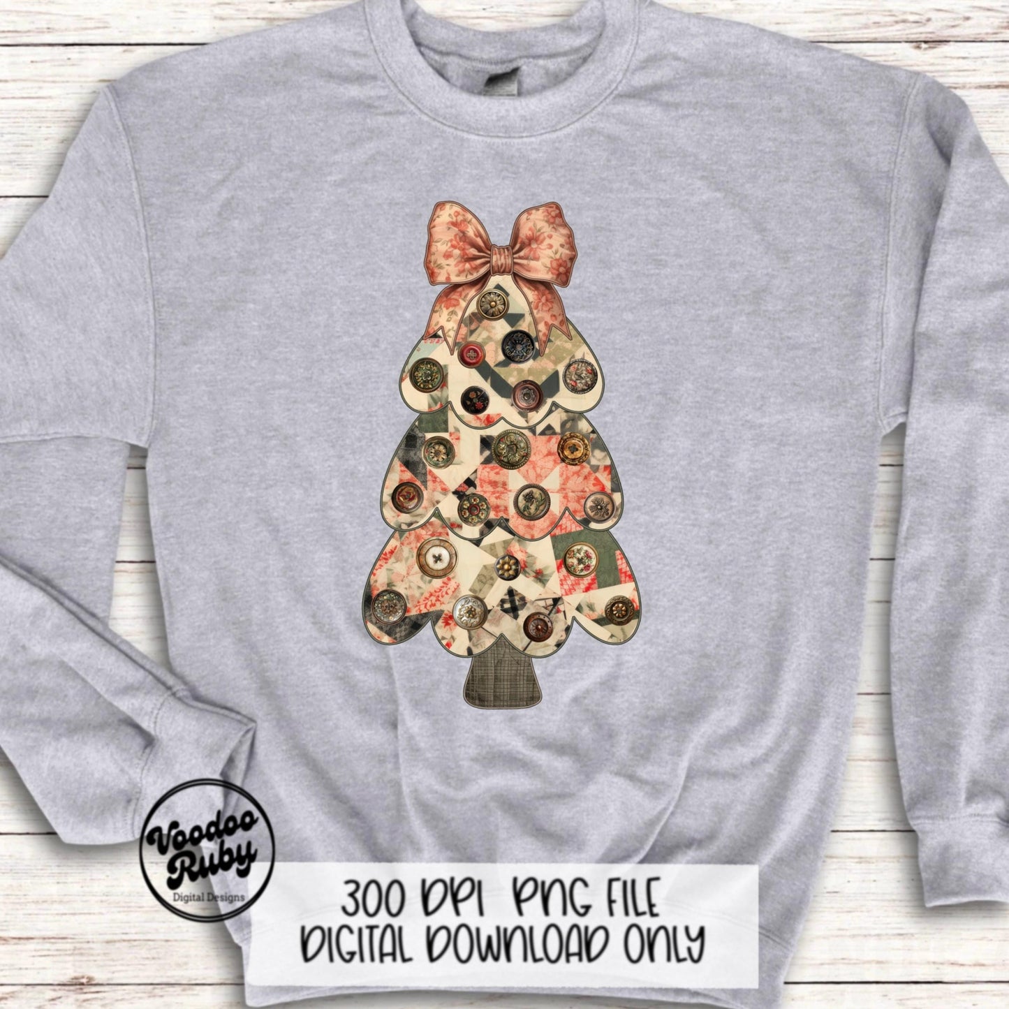 Grand Millennial Christmas Tree PNG Design Digital Download Sublimation Christmas Quilt Faux Embroidery PNG Merry Coquette Applique PNG