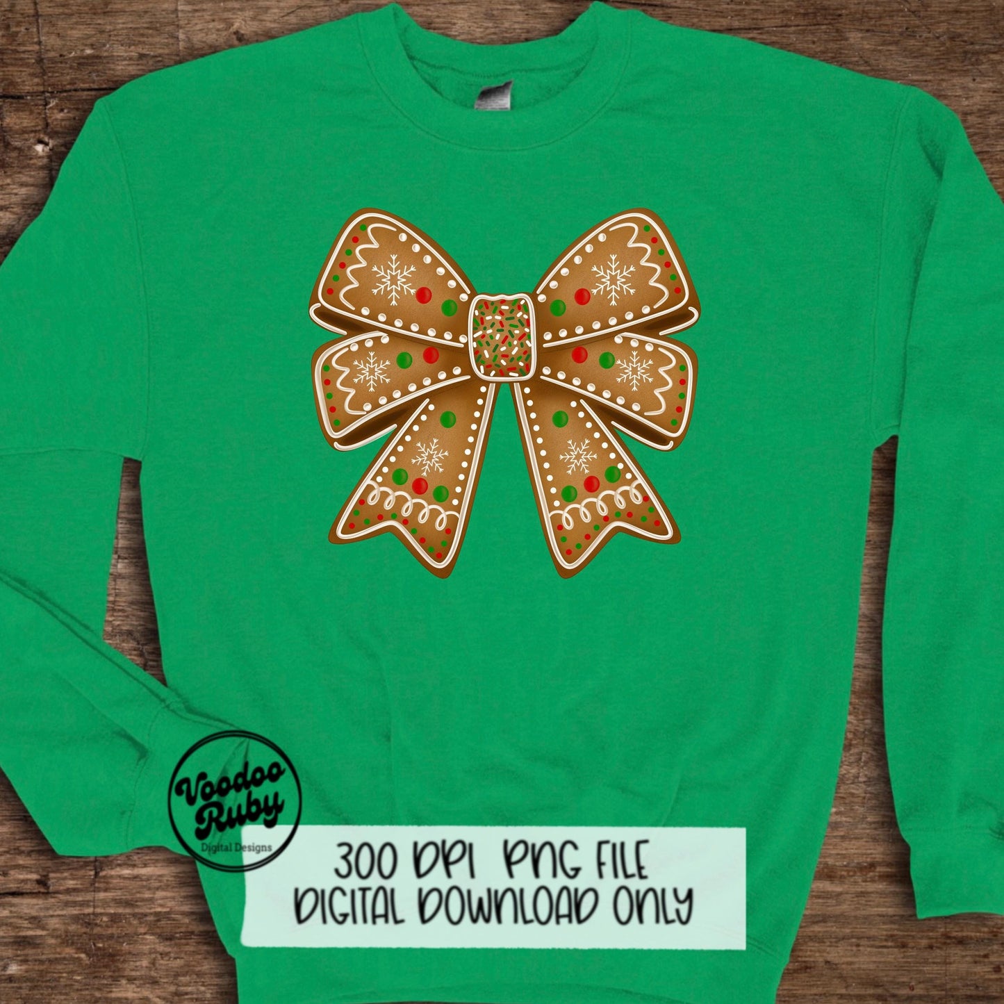 Christmas Gingerbread Bow PNG Design Sublimation Hand Drawn Digital Download Coquette Girly Gingerbread DTF Ribbon Clip Art Hand Drawn