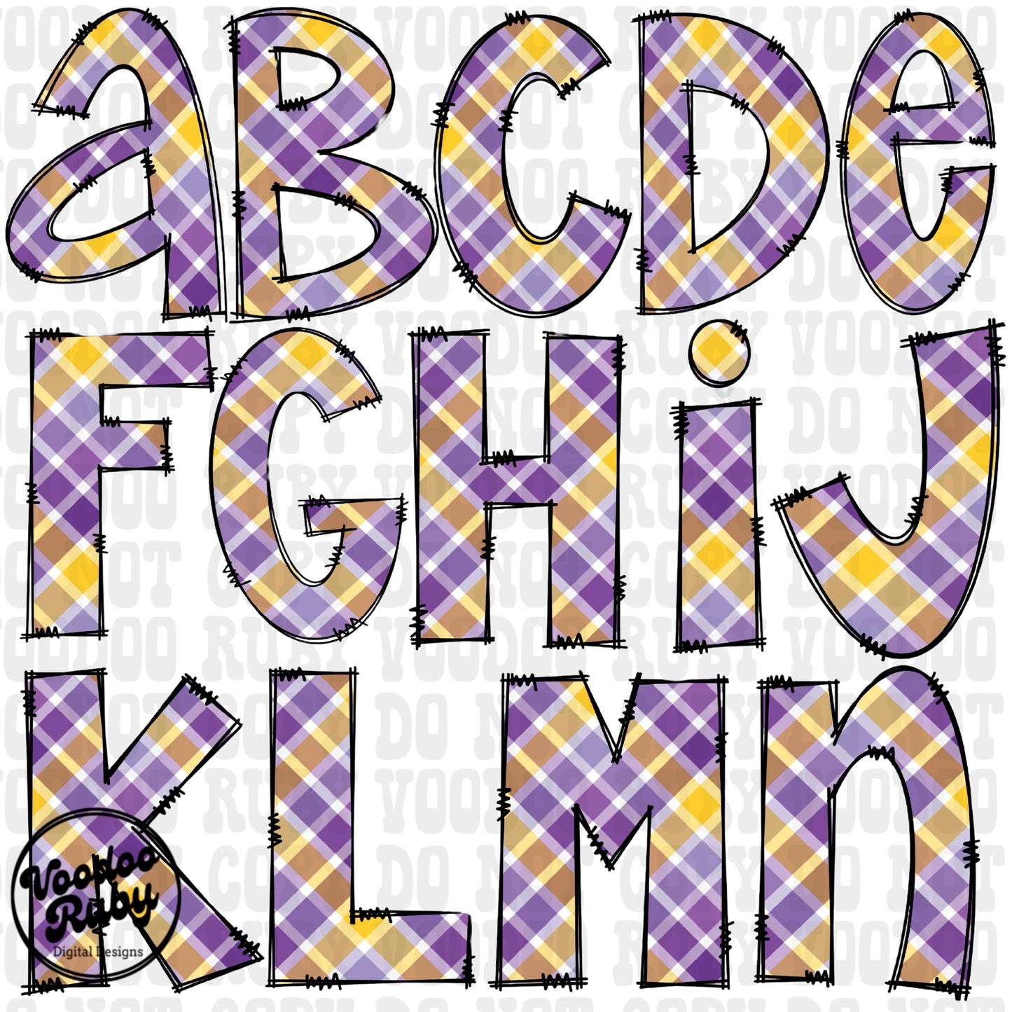 Purple and Gold Sublimation Alphabet | Alphabet Bundle png | Doodle Letters | Hand Drawn | Alpha Pack Digital Download | Football PNG