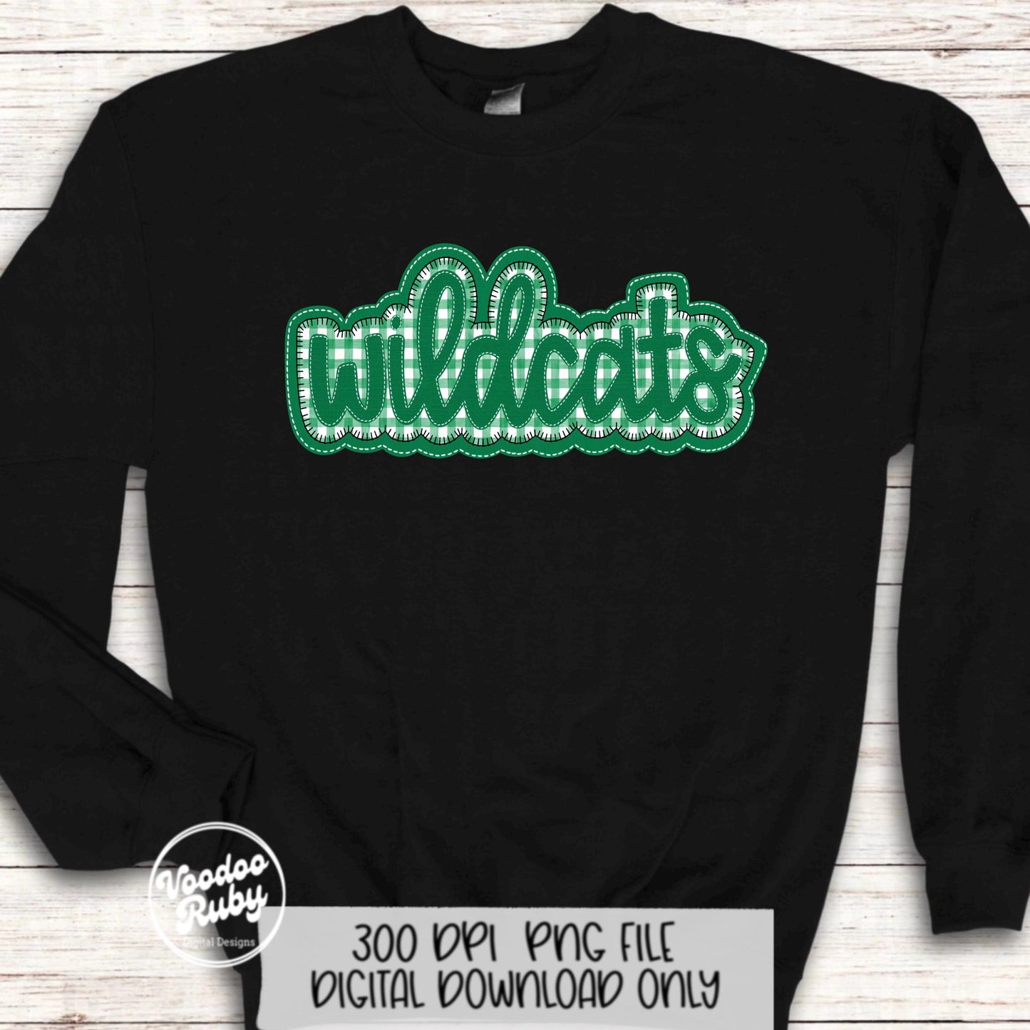 Wildcats PNG Design Embroidery Faux Applique Hand Drawn Digital Download Sublimation Wildcats PNG Football png Green Wildcats DTF Printable