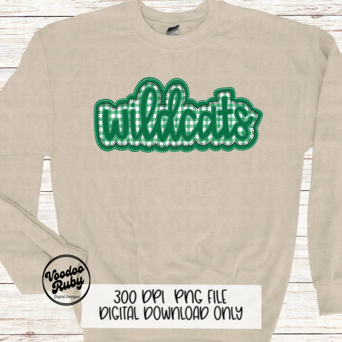 Wildcats PNG Design Embroidery Faux Applique Hand Drawn Digital Download Sublimation Wildcats PNG Football png Green Wildcats DTF Printable