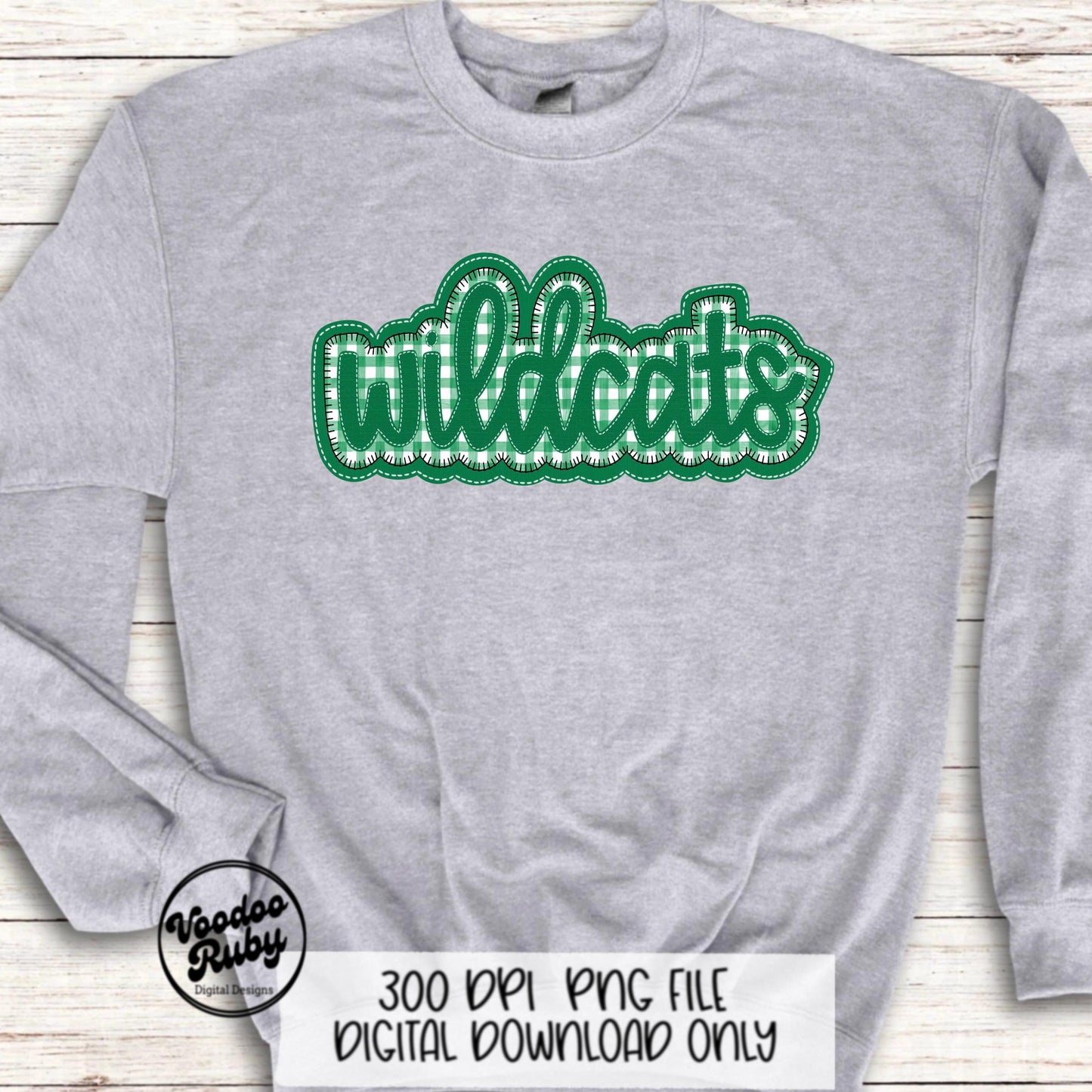 Wildcats PNG Design Embroidery Faux Applique Hand Drawn Digital Download Sublimation Wildcats PNG Football png Green Wildcats DTF Printable