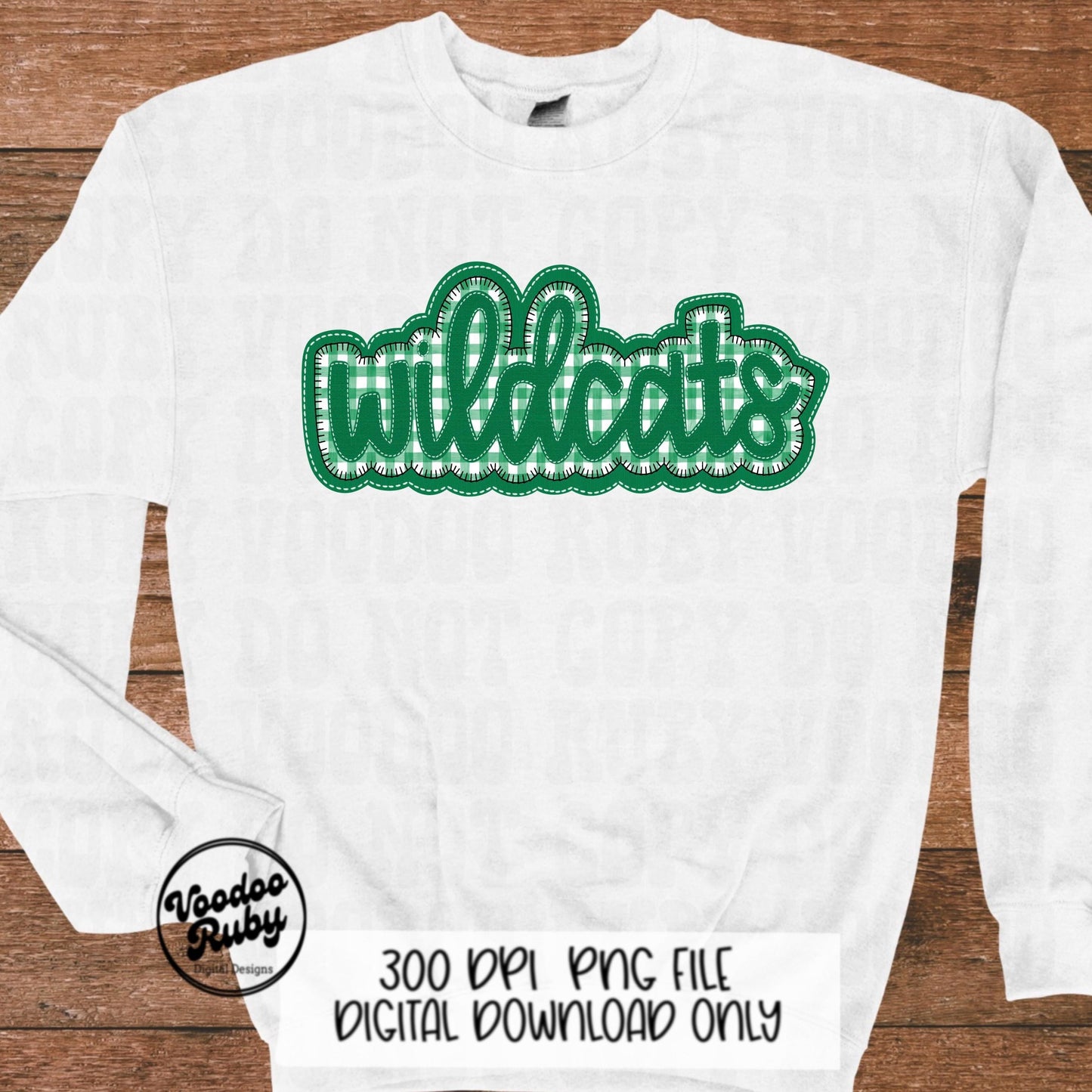 Wildcats PNG Design Embroidery Faux Applique Hand Drawn Digital Download Sublimation Wildcats PNG Football png Green Wildcats DTF Printable