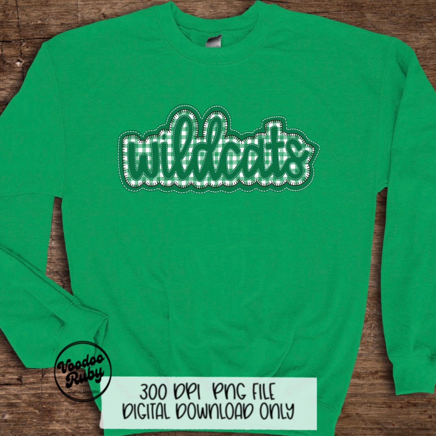 Wildcats PNG Design Embroidery Faux Applique Hand Drawn Digital Download Sublimation Wildcats PNG Football png Green Wildcats DTF Printable