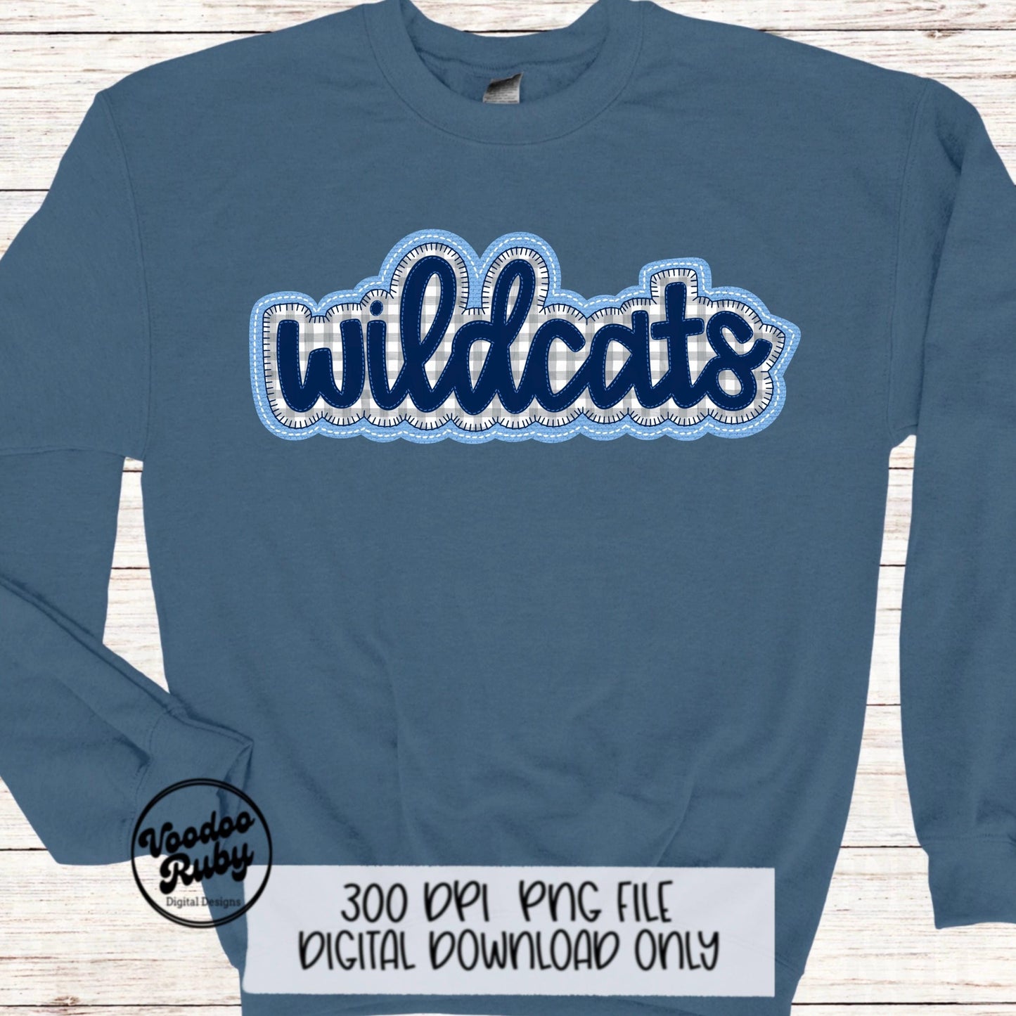 Wildcats PNG Design Embroidery Faux Applique Hand Drawn Digital Download Sublimation Wildcats PNG Football png Blue Wildcats DTF Printable