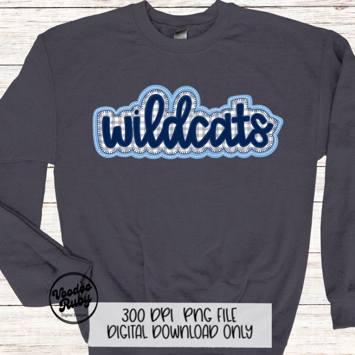 Wildcats PNG Design Embroidery Faux Applique Hand Drawn Digital Download Sublimation Wildcats PNG Football png Blue Wildcats DTF Printable