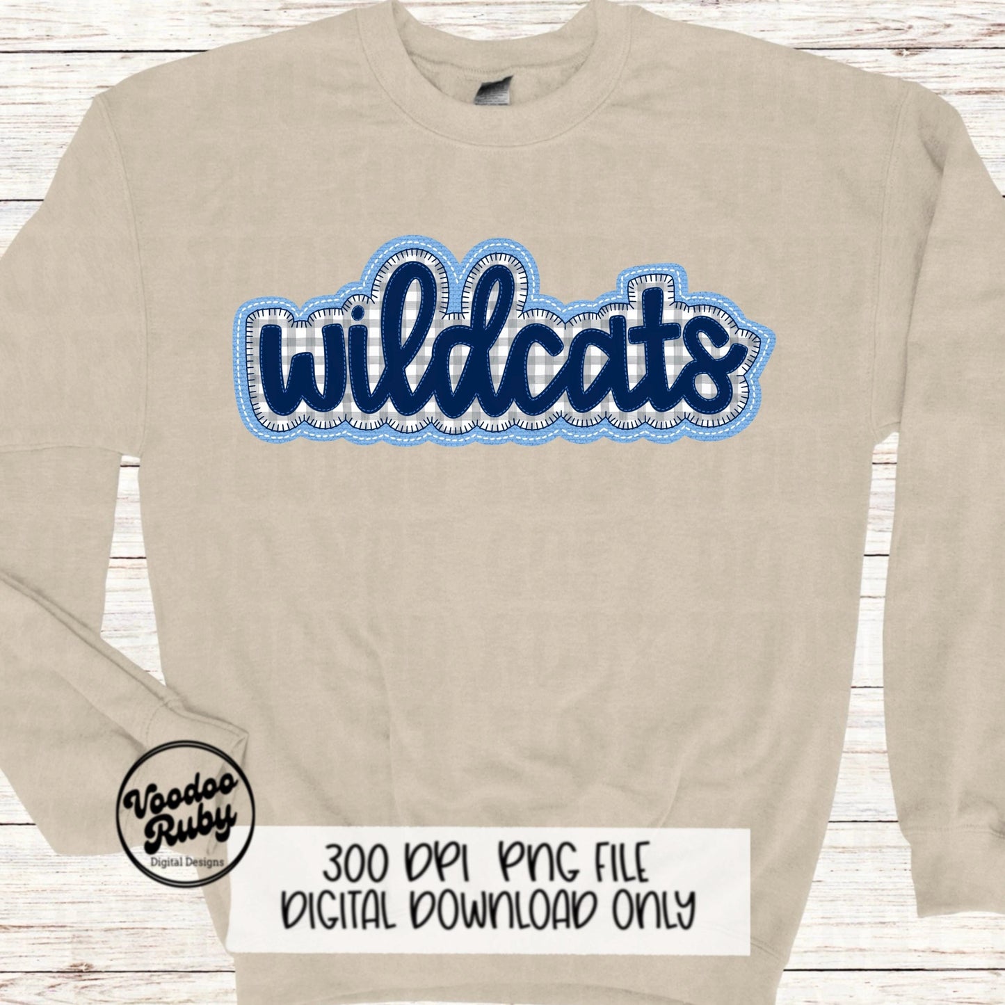 Wildcats PNG Design Embroidery Faux Applique Hand Drawn Digital Download Sublimation Wildcats PNG Football png Blue Wildcats DTF Printable