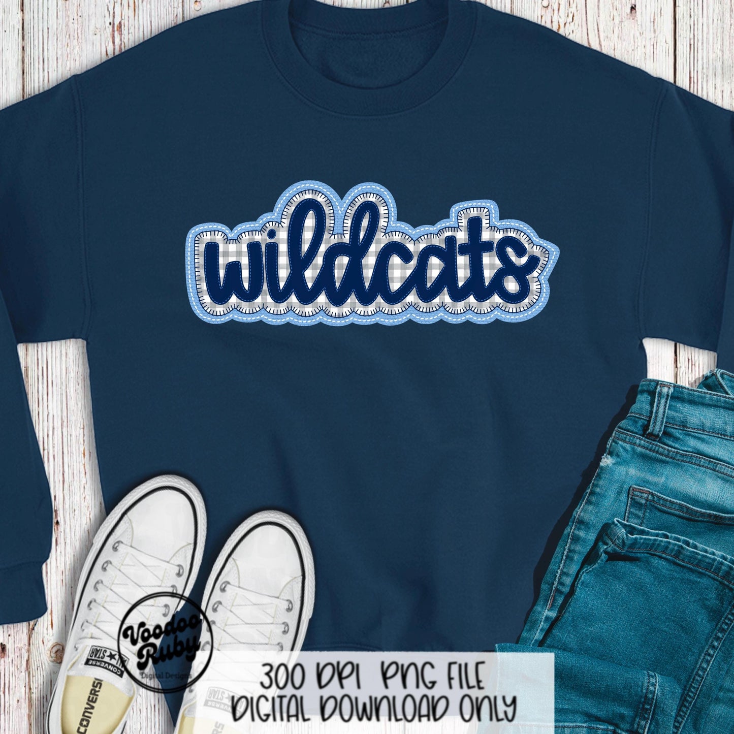 Wildcats PNG Design Embroidery Faux Applique Hand Drawn Digital Download Sublimation Wildcats PNG Football png Blue Wildcats DTF Printable