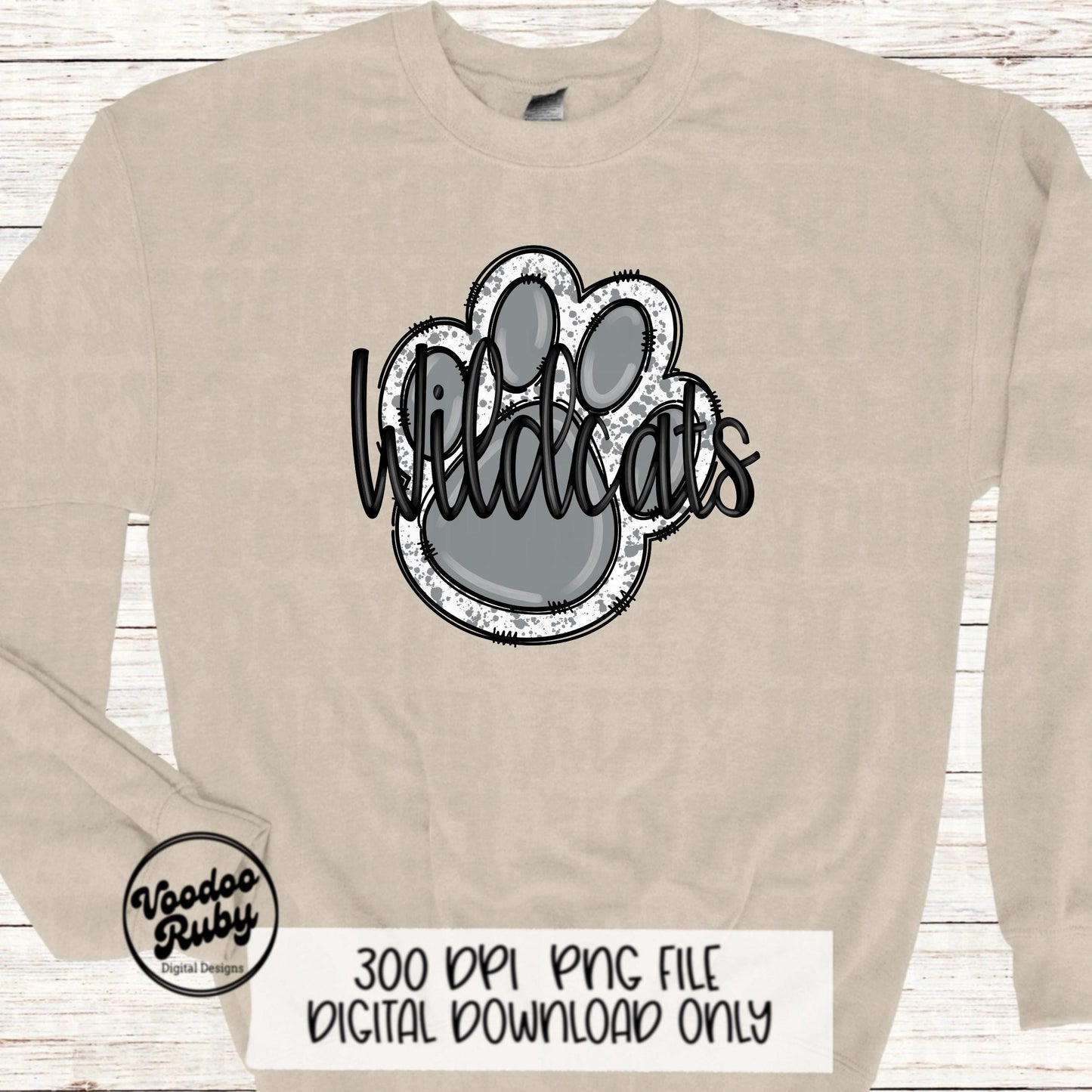 Wildcats Paw Print PNG Sublimation Design | Hand Drawn Digital Download | Football PNG | Gray Paw Print | Printable