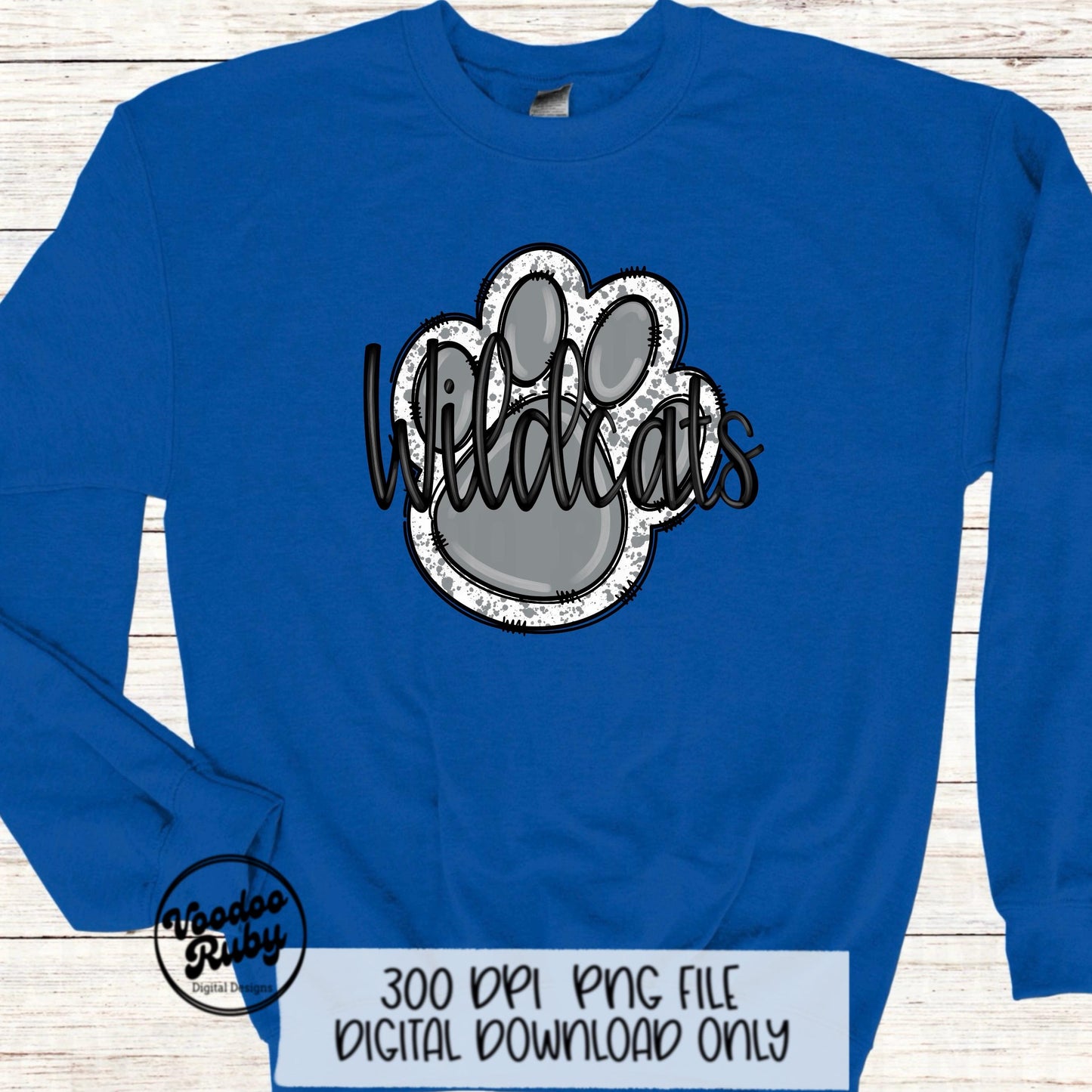Wildcats Paw Print PNG Sublimation Design | Hand Drawn Digital Download | Football PNG | Gray Paw Print | Printable