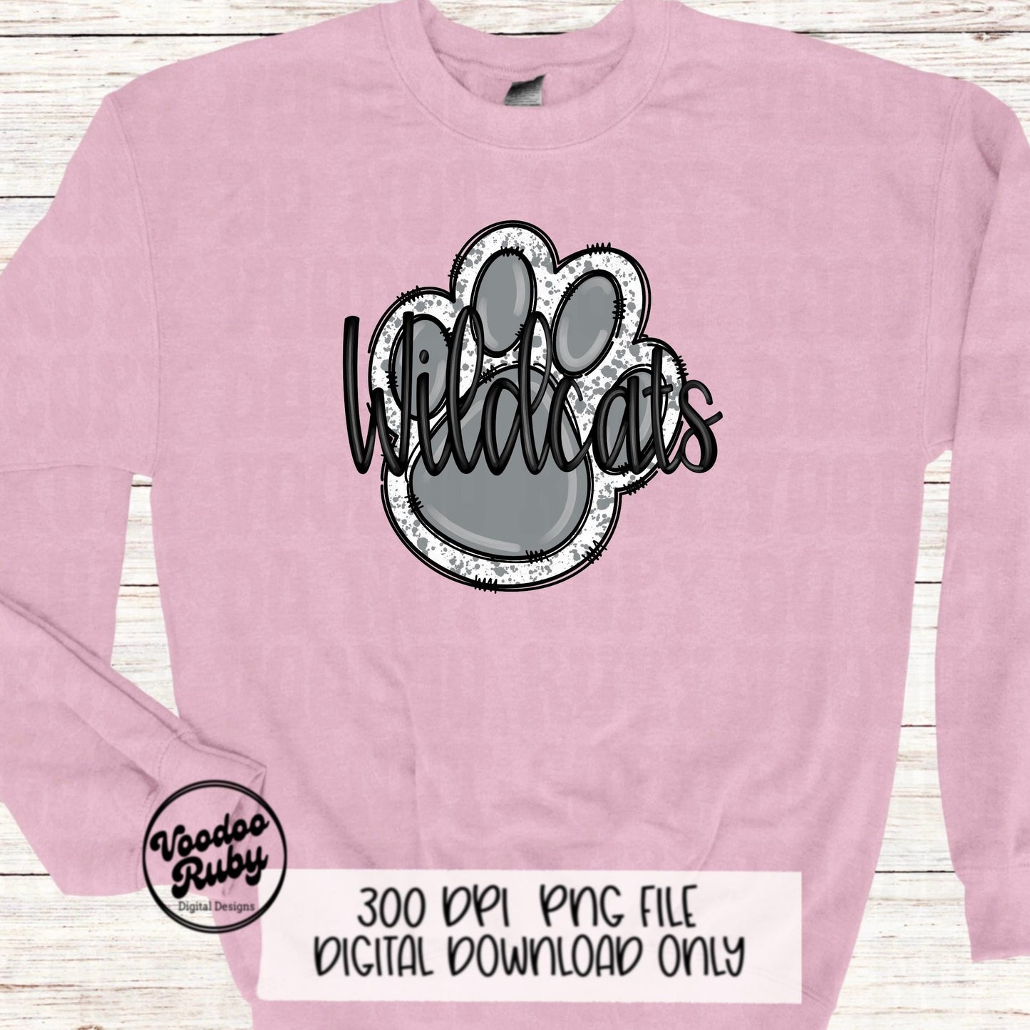 Wildcats Paw Print PNG Sublimation Design | Hand Drawn Digital Download | Football PNG | Gray Paw Print | Printable