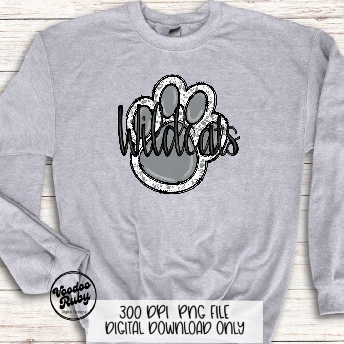 Wildcats Paw Print PNG Sublimation Design | Hand Drawn Digital Download | Football PNG | Gray Paw Print | Printable