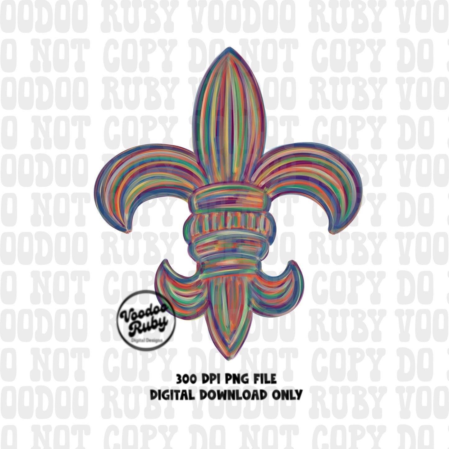 Louisiana PNG Fleur de Lis Design Mardi Gras PNG Hand Drawn Digital Download Hand Painted Louisiana Fleur de lis DTF Printable Cajun