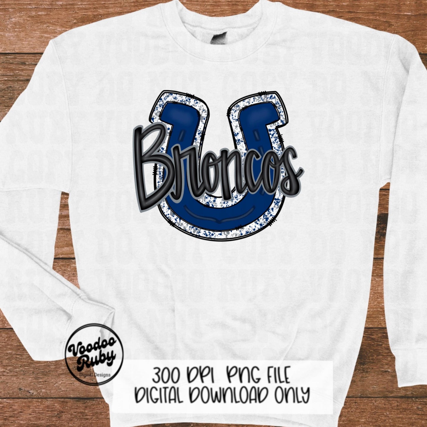 Broncos PNG Design Hand Drawn Digital Download Football PNG Broncos Sublimation Design Blue Gray Broncos Football DTF Printable Cheer png