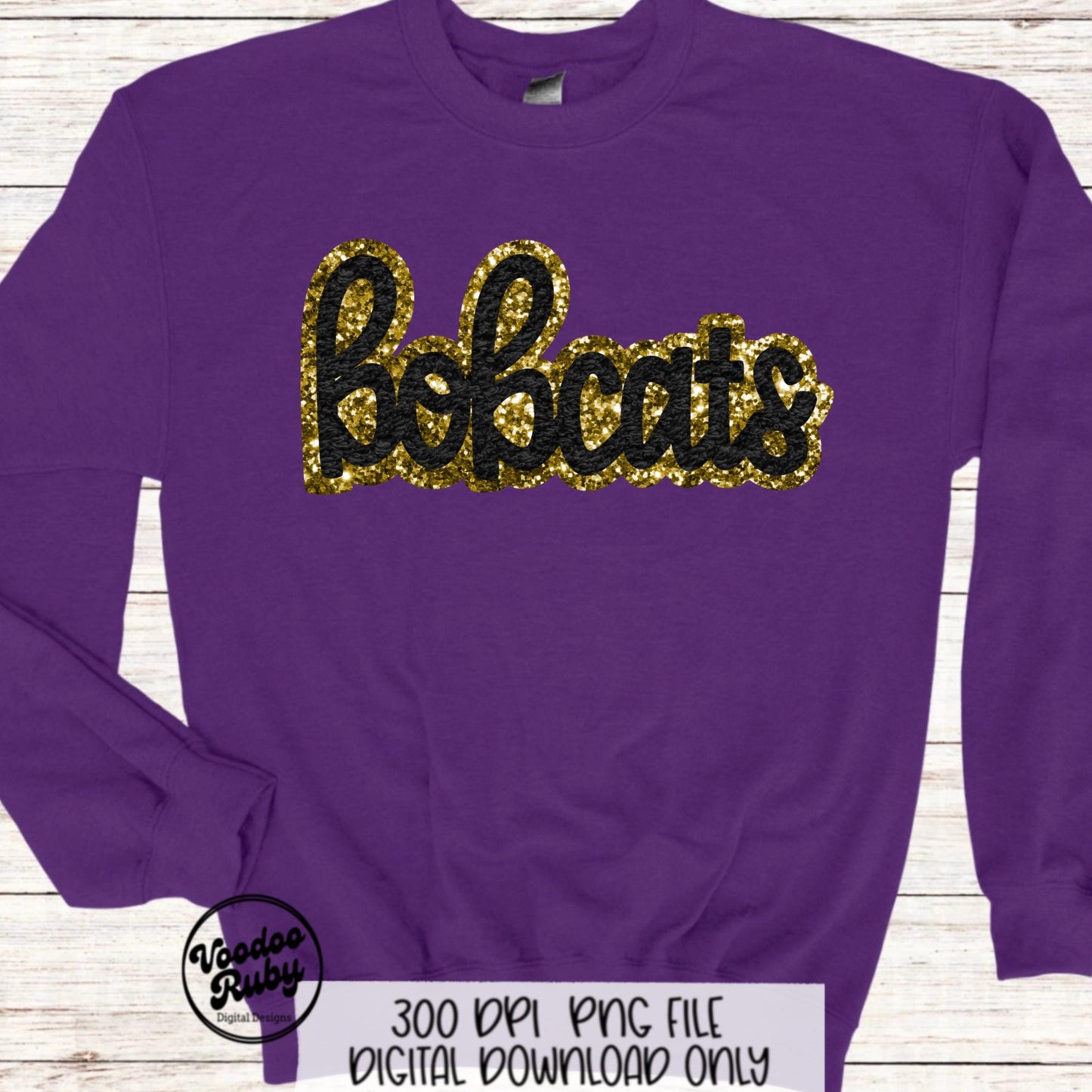 Bobcats PNG Design Faux Chenille Patches Faux Applique Hand Drawn Digital Download Sublimation Football Purple Gold Bobcats DTF Printable