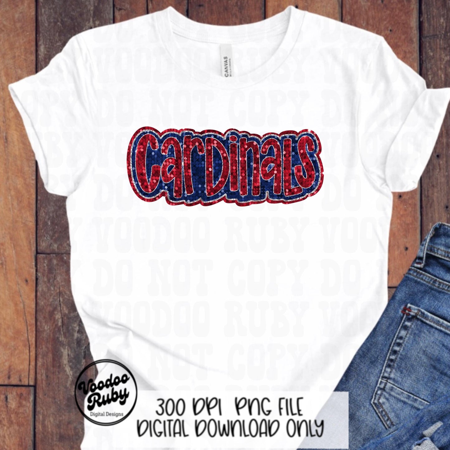 Cardinals PNG Design Sequins Glitter Hand Drawn Digital Download Faux Sequins Patch PNG Printable Faux Appliqué Cardinals Football DTF