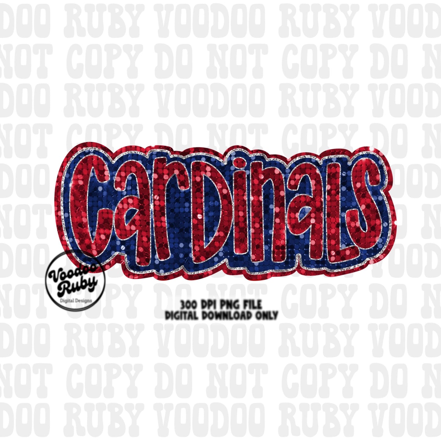 Cardinals PNG Design Sequins Glitter Hand Drawn Digital Download Faux Sequins Patch PNG Printable Faux Appliqué Cardinals Football DTF