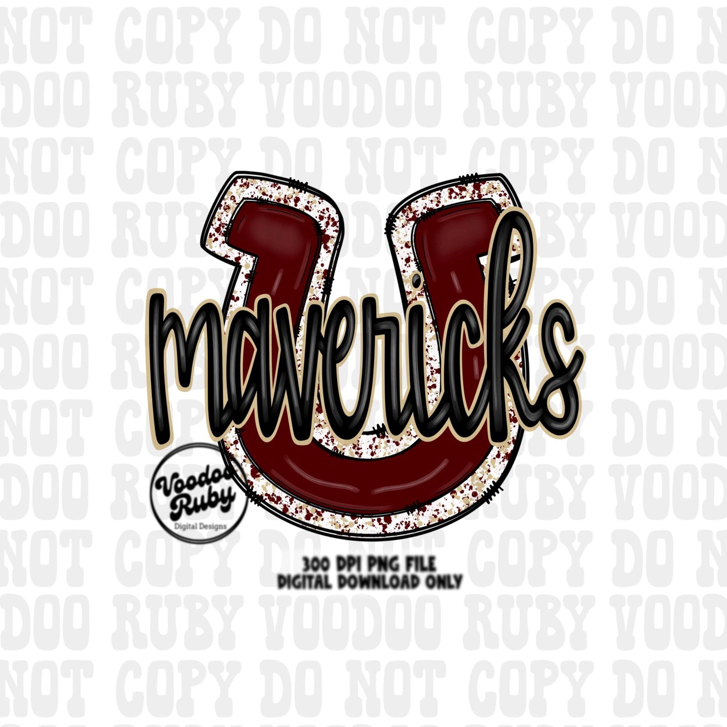 Mavericks PNG Design Hand Drawn Digital Download Sublimation Football PNG Mavericks Maroon Gold Football png Mustangs DTF Printable Mascot