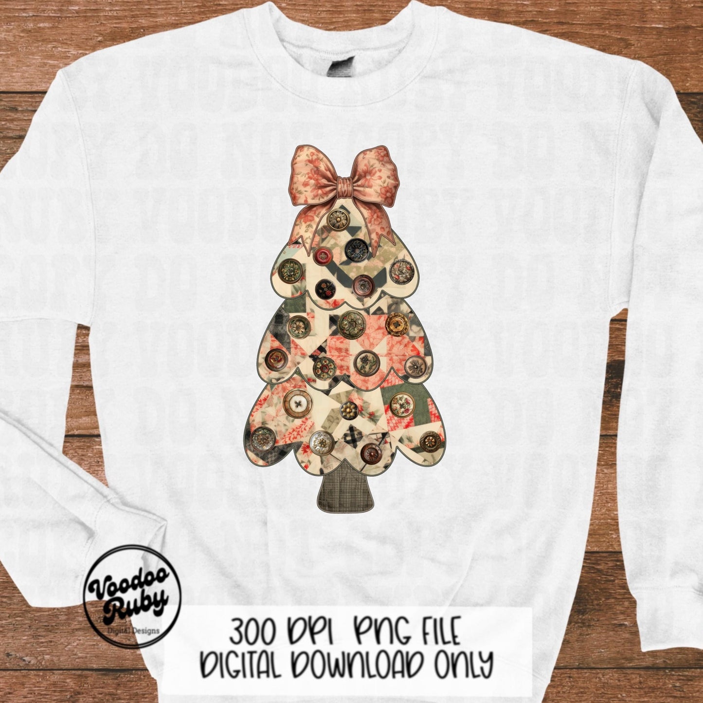 Grand Millennial Christmas Tree PNG Design Digital Download Sublimation Christmas Quilt Faux Embroidery PNG Merry Coquette Applique PNG
