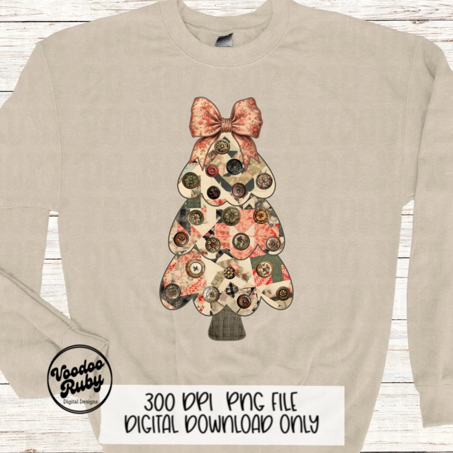 Grand Millennial Christmas Tree PNG Design Digital Download Sublimation Christmas Quilt Faux Embroidery PNG Merry Coquette Applique PNG