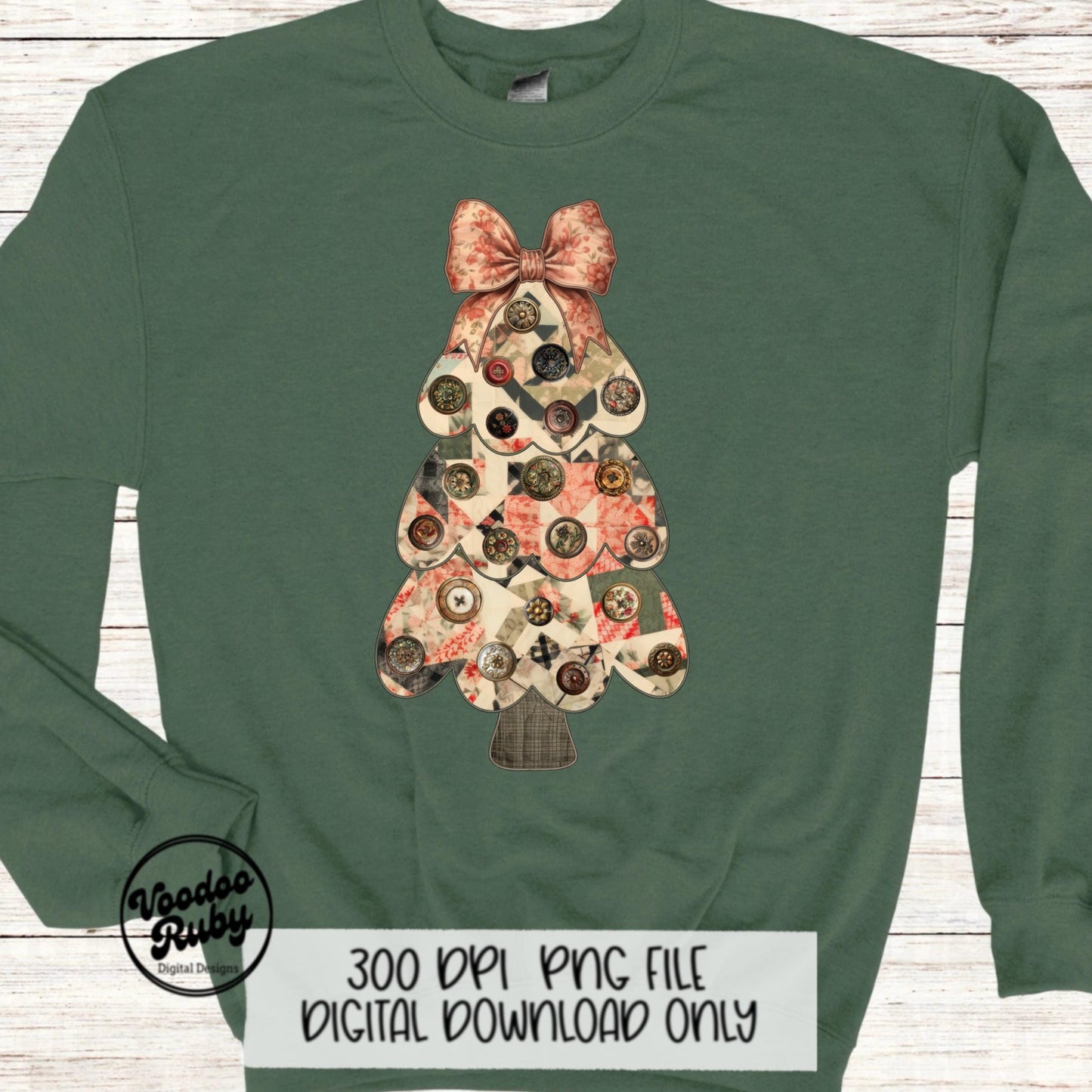 Grand Millennial Christmas Tree PNG Design Digital Download Sublimation Christmas Quilt Faux Embroidery PNG Merry Coquette Applique PNG