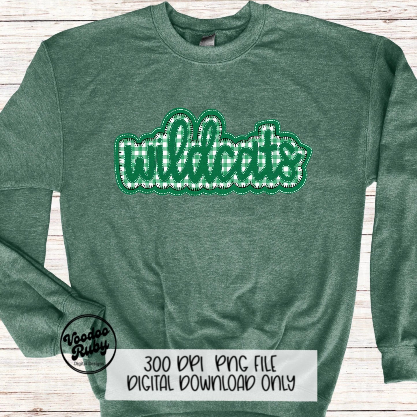 Wildcats PNG Design Embroidery Faux Applique Hand Drawn Digital Download Sublimation Wildcats PNG Football png Green Wildcats DTF Printable