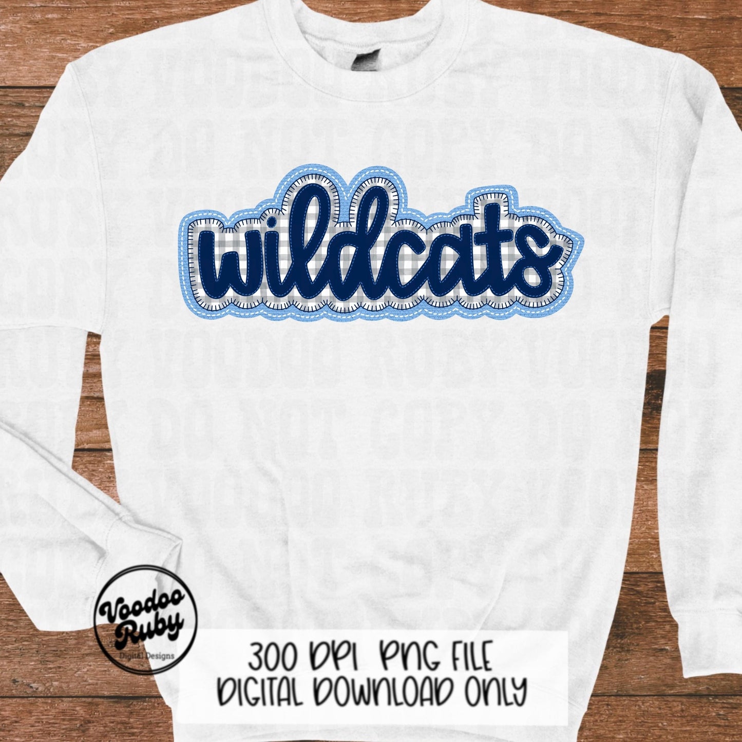 Wildcats PNG Design Embroidery Faux Applique Hand Drawn Digital Download Sublimation Wildcats PNG Football png Blue Wildcats DTF Printable