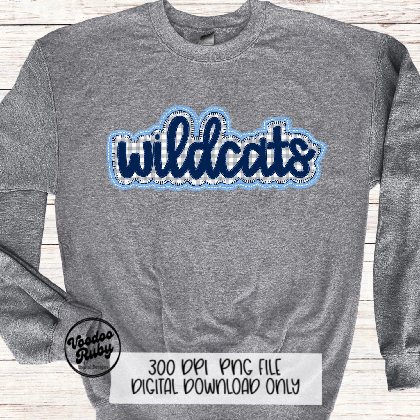 Wildcats PNG Design Embroidery Faux Applique Hand Drawn Digital Download Sublimation Wildcats PNG Football png Blue Wildcats DTF Printable