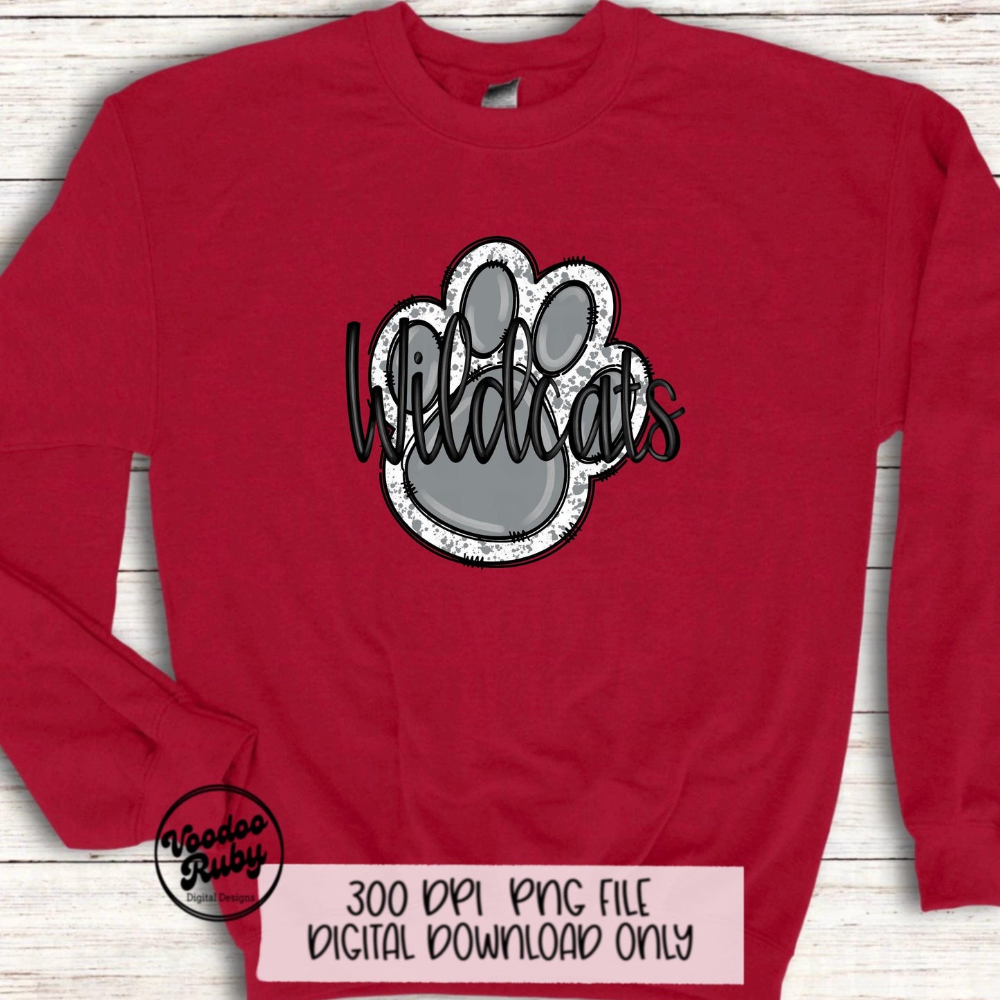 Wildcats Paw Print PNG Sublimation Design | Hand Drawn Digital Download | Football PNG | Gray Paw Print | Printable