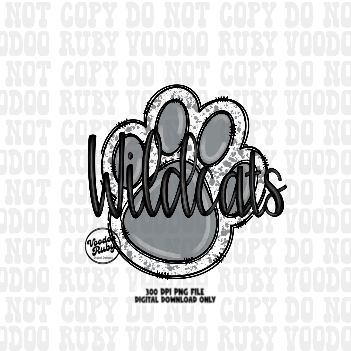 Wildcats Paw Print PNG Sublimation Design | Hand Drawn Digital Download | Football PNG | Gray Paw Print | Printable