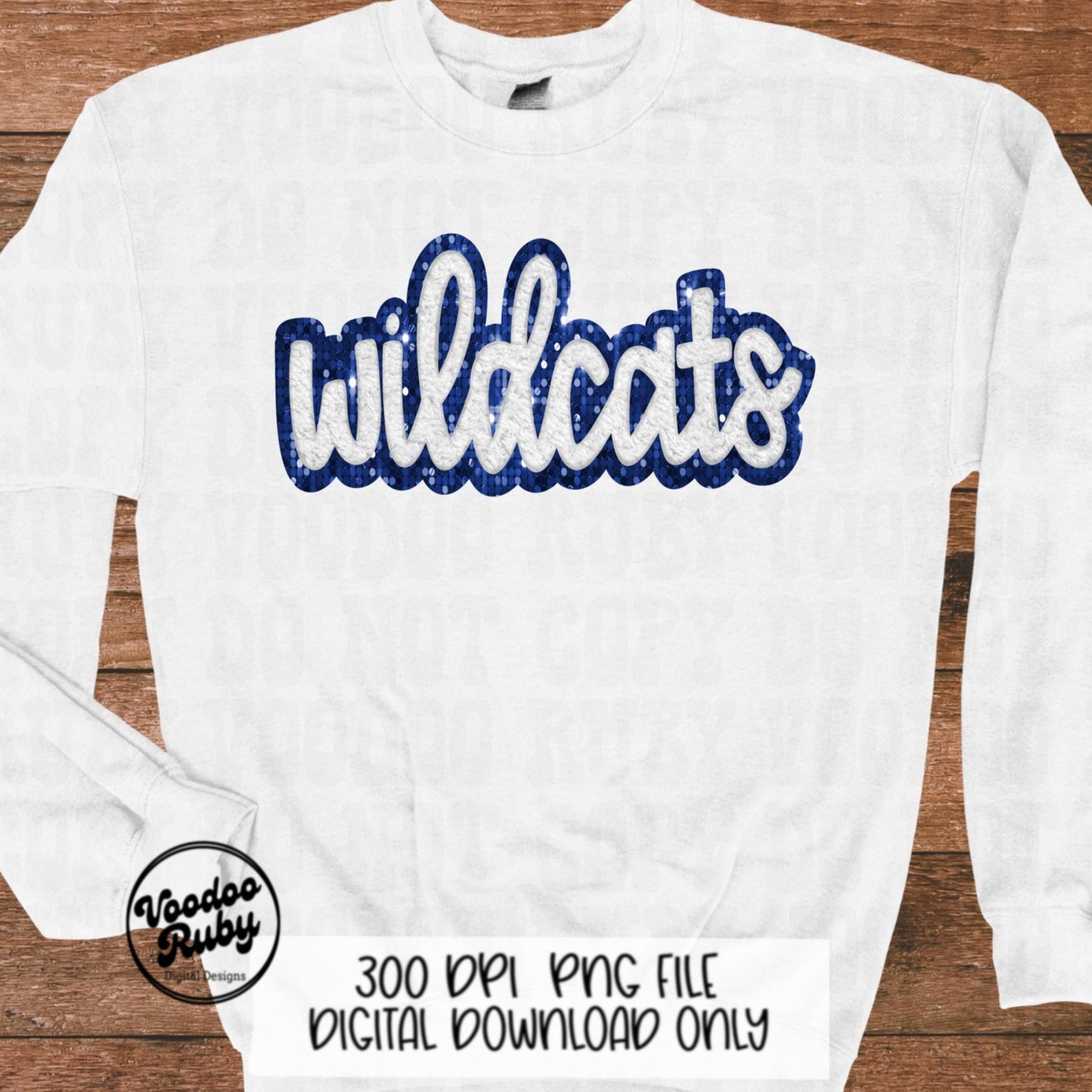 Wildcats PNG Design Hand Drawn Digital Download Sublimation Faux Chenille PNG Blue White Football png Wildcats DTF Printable