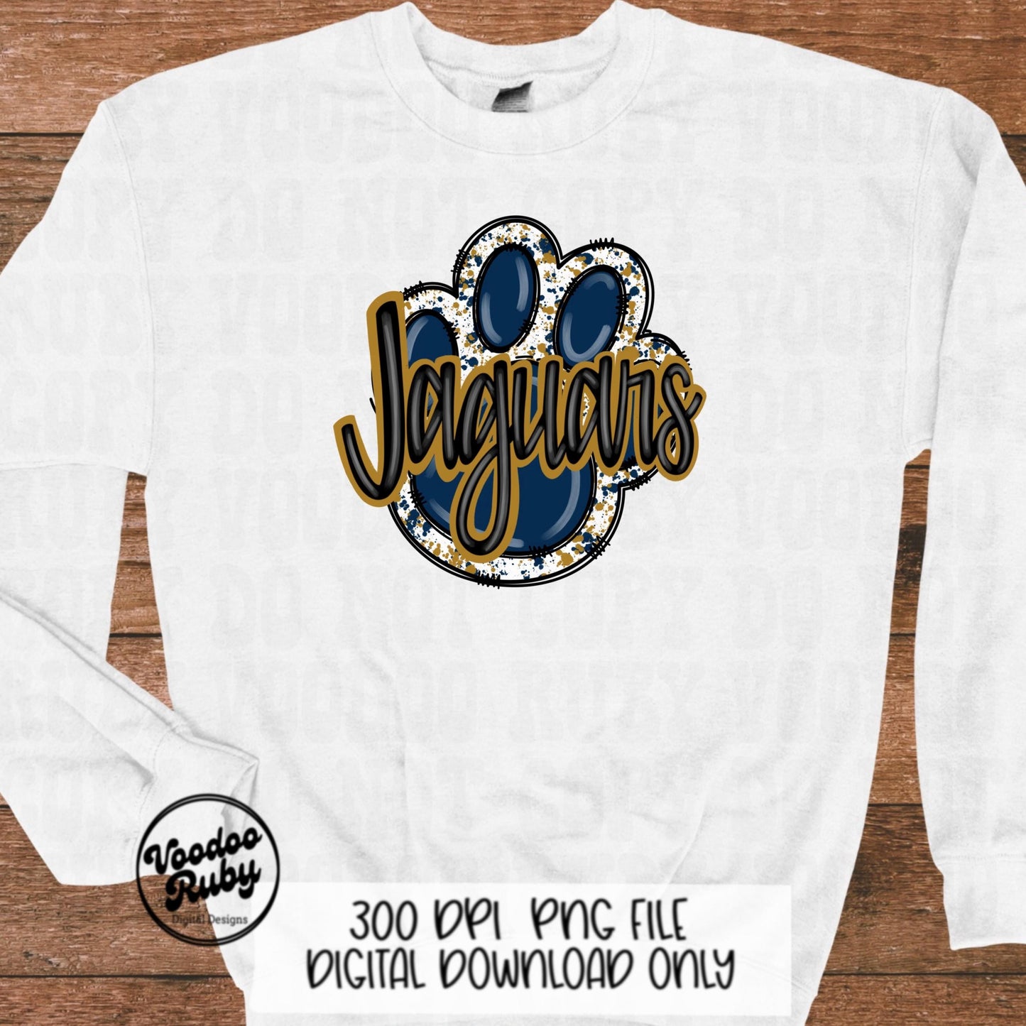 Jaguars PNG Design Sublimation Hand Drawn Digital Download Football png Blue Gold Paw Jaguars Football DTF Printable Clip Art