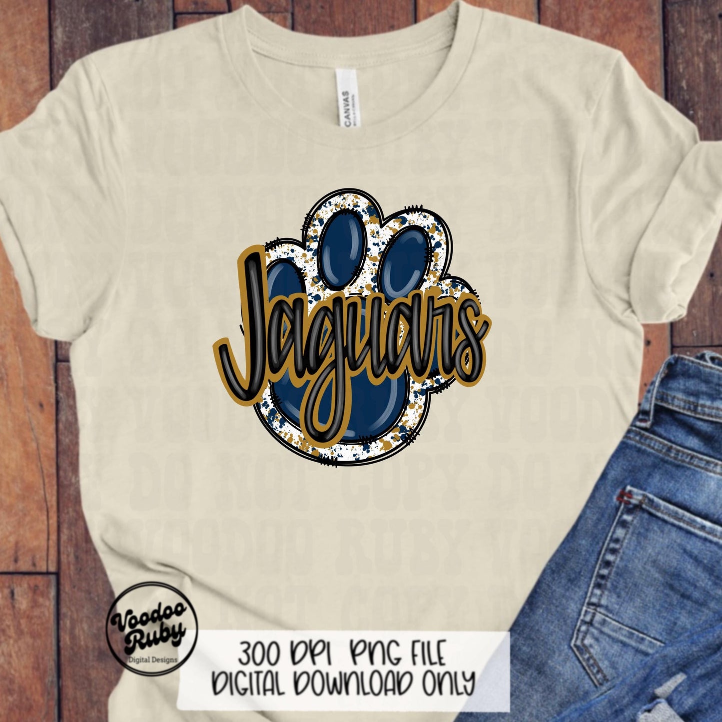 Jaguars PNG Design Sublimation Hand Drawn Digital Download Football png Blue Gold Paw Jaguars Football DTF Printable Clip Art