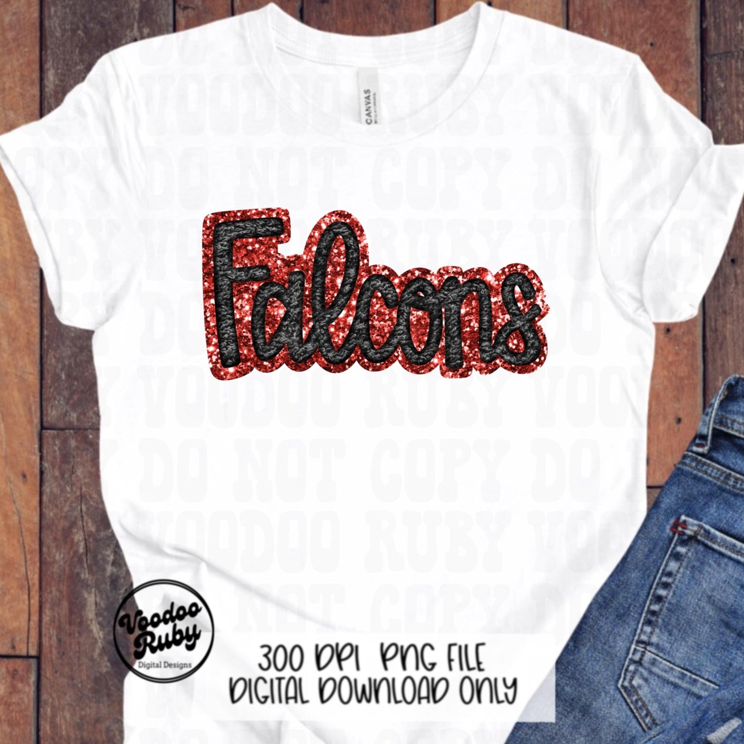 Falcons PNG Design Hand Drawn Digital Download Sublimation Faux Chenille PNG Black and Red Falcons Football png Falcons DTF Printable